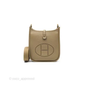 Herms Mini Evelyne 16 Beige Marfa 8Q Clemence Gold Hardware