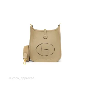 Herms Mini Evelyne 16 Beige Marfa 8Q Clemence Gold Hardware