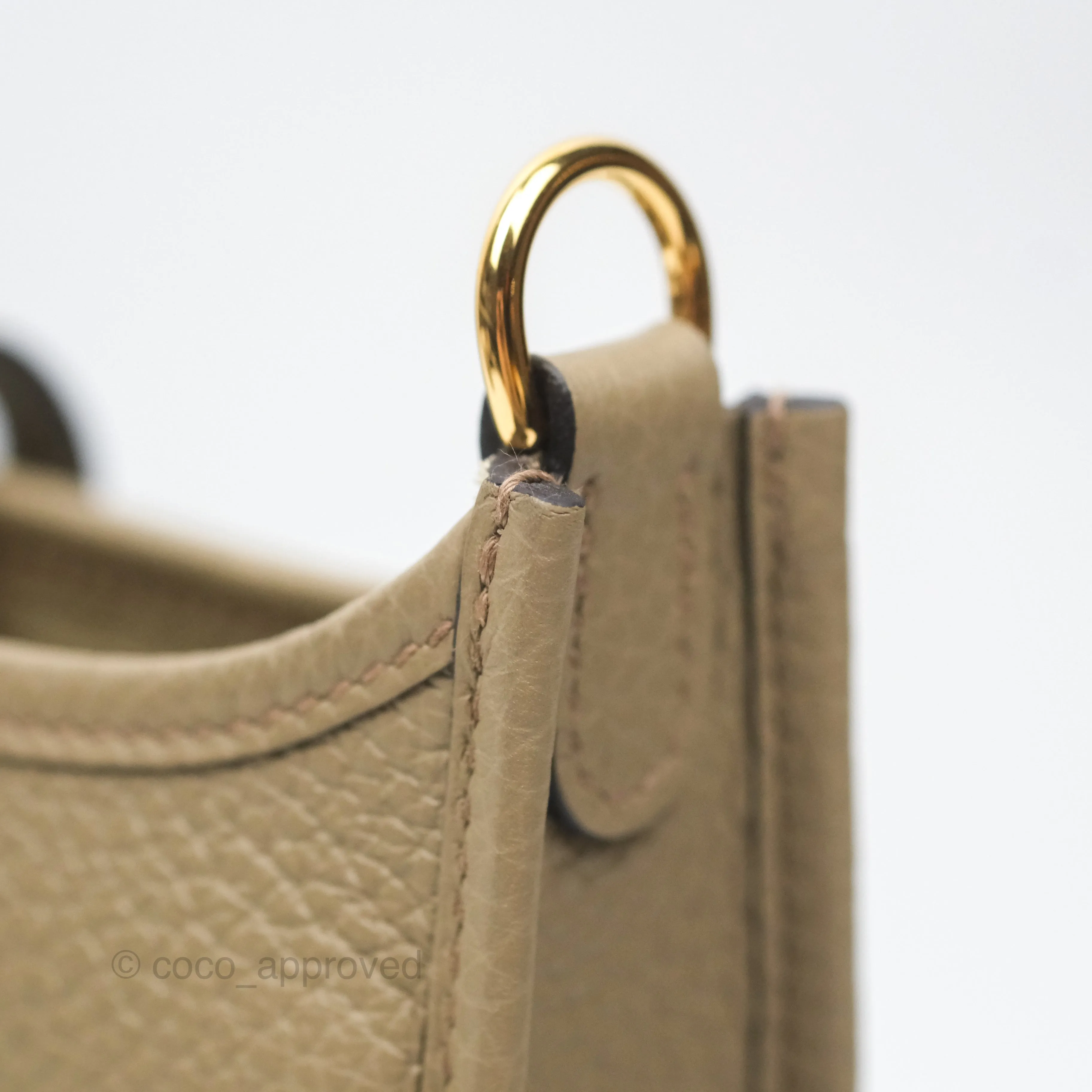 Herms Mini Evelyne 16 Beige Marfa 8Q Clemence Gold Hardware