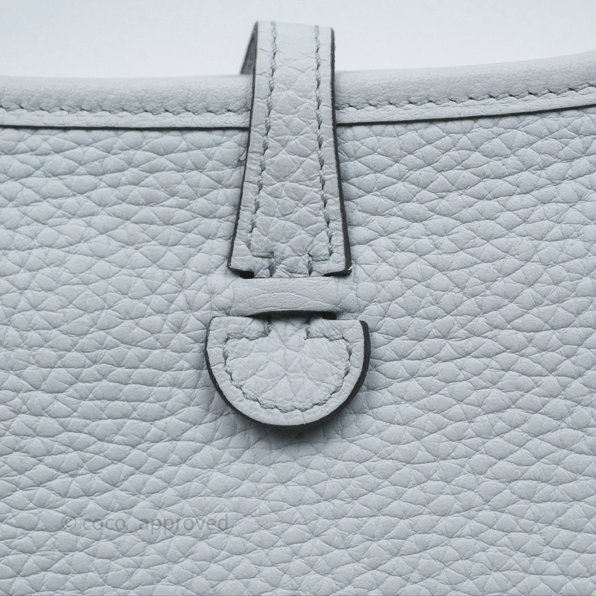 Herms Mini Evelyne 16 Bleu Pale 08 Clemence Palladium Hardware