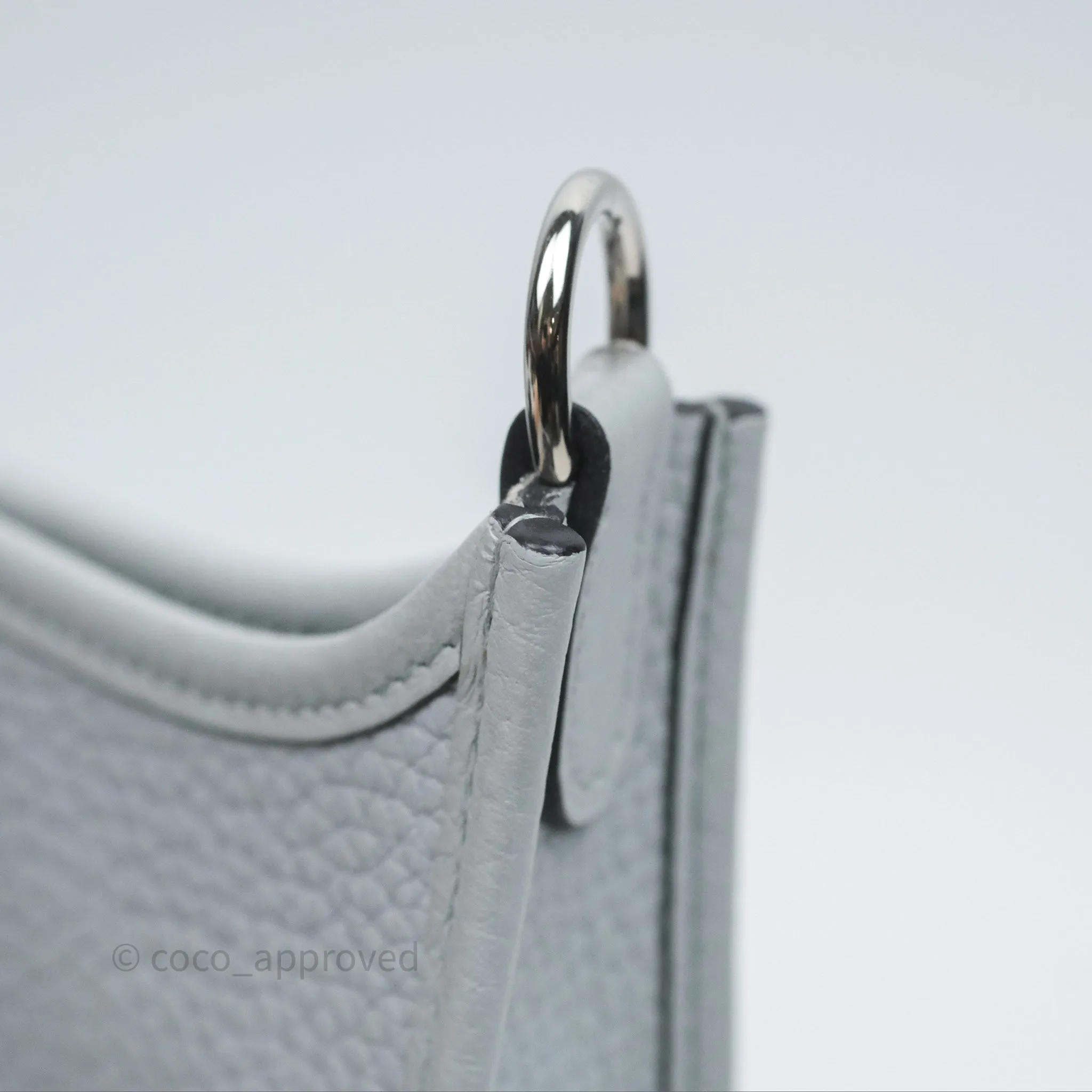 Herms Mini Evelyne 16 Bleu Pale 08 Clemence Palladium Hardware