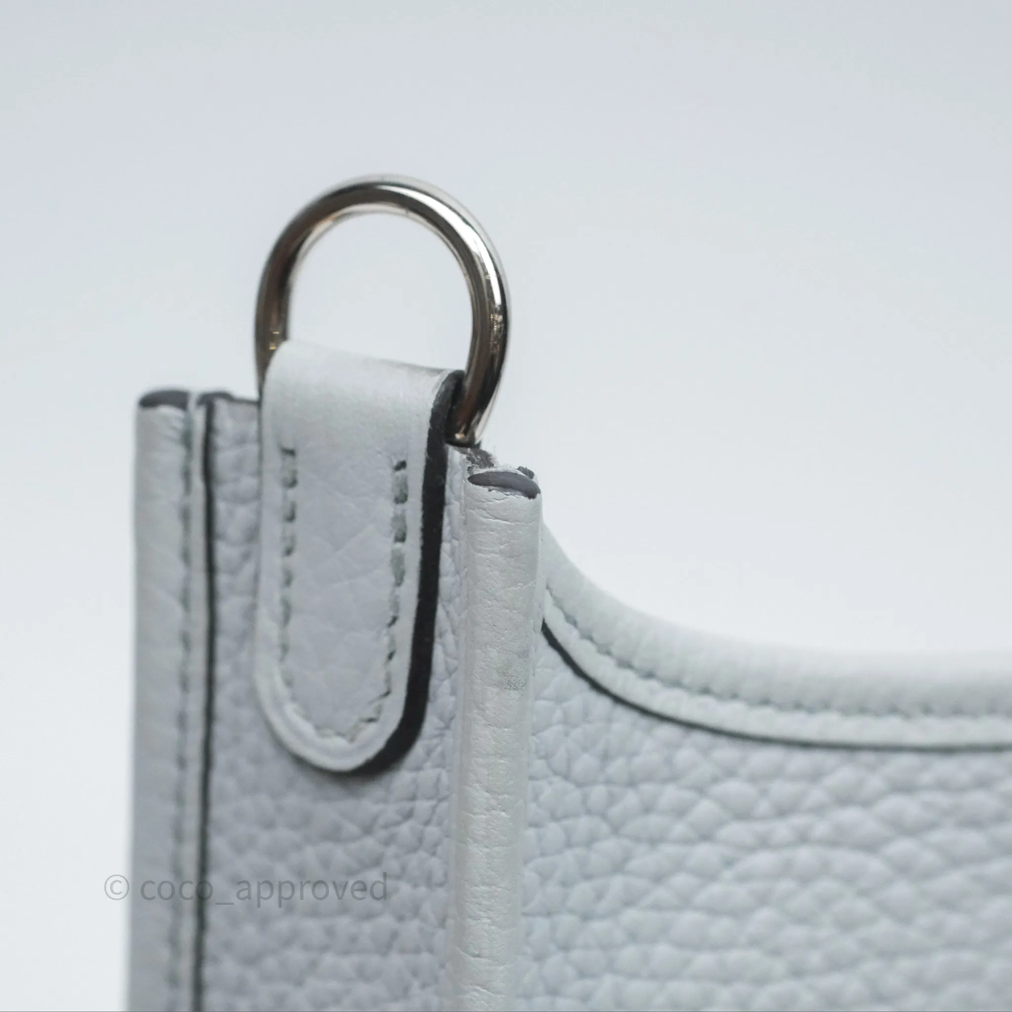 Herms Mini Evelyne 16 Bleu Pale 08 Clemence Palladium Hardware