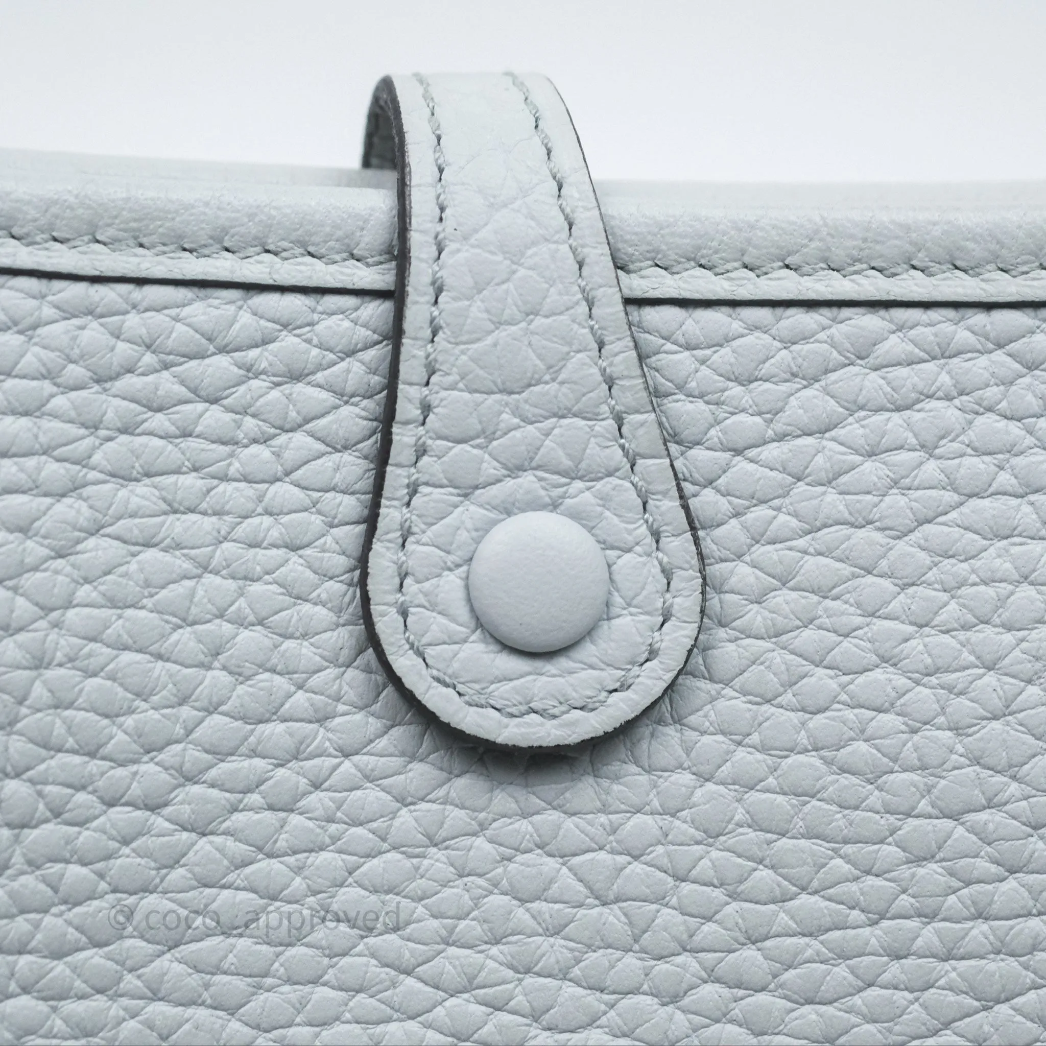 Herms Mini Evelyne 16 Bleu Pale 08 Clemence Palladium Hardware