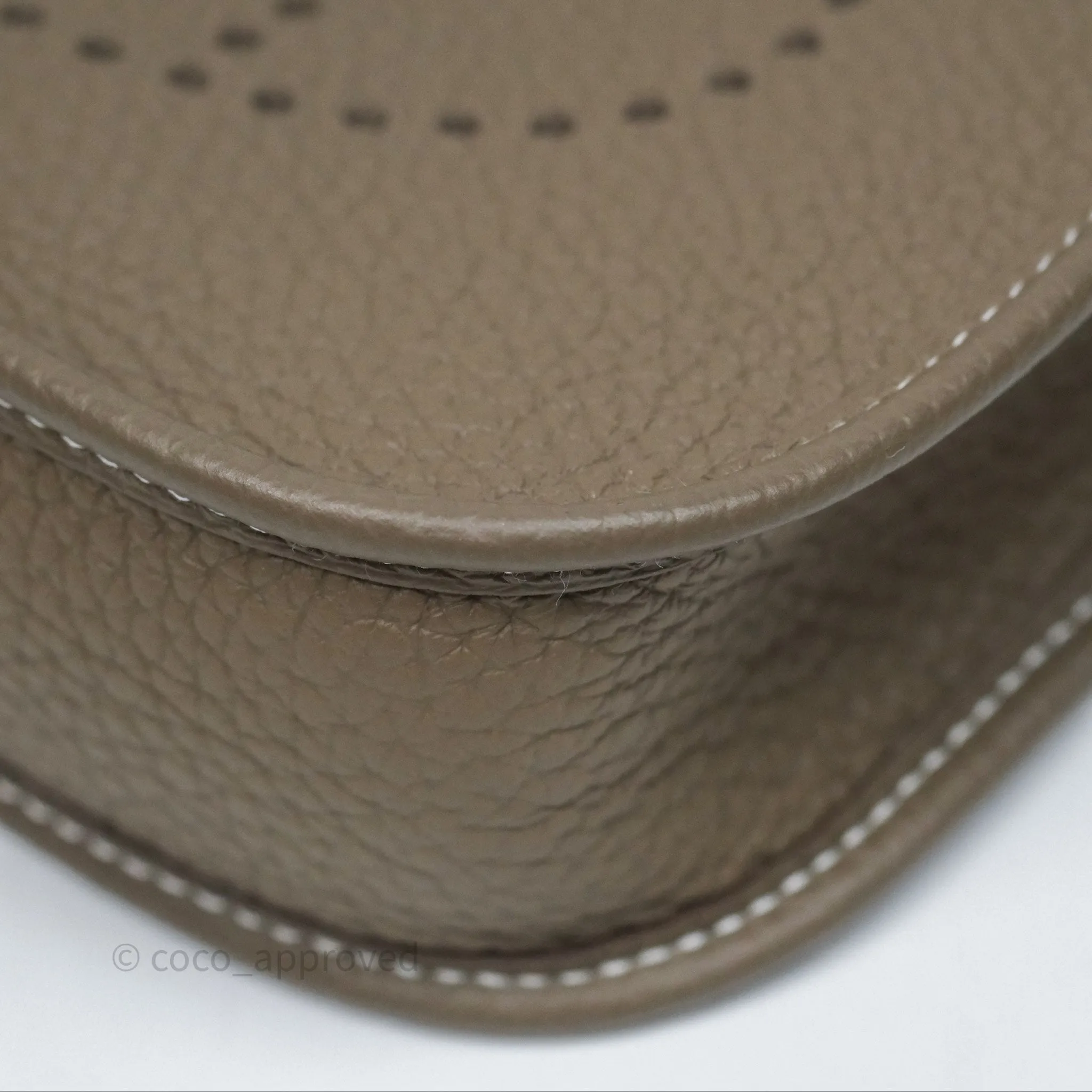 Herms Mini Evelyne 16 Etoupe 18 Clemence Gold Hardware with Bleu Indigo Strap