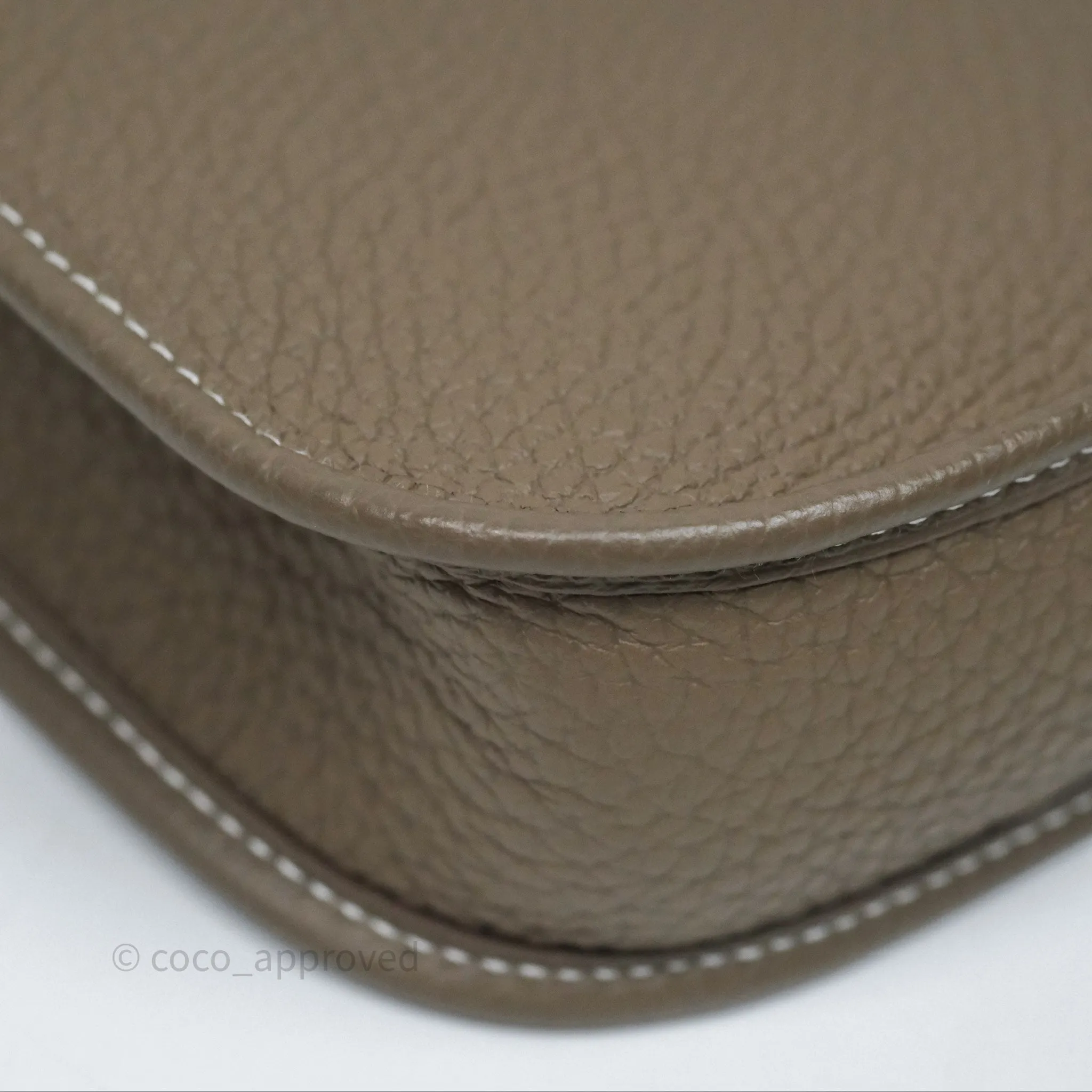 Herms Mini Evelyne 16 Etoupe 18 Clemence Gold Hardware with Bleu Indigo Strap