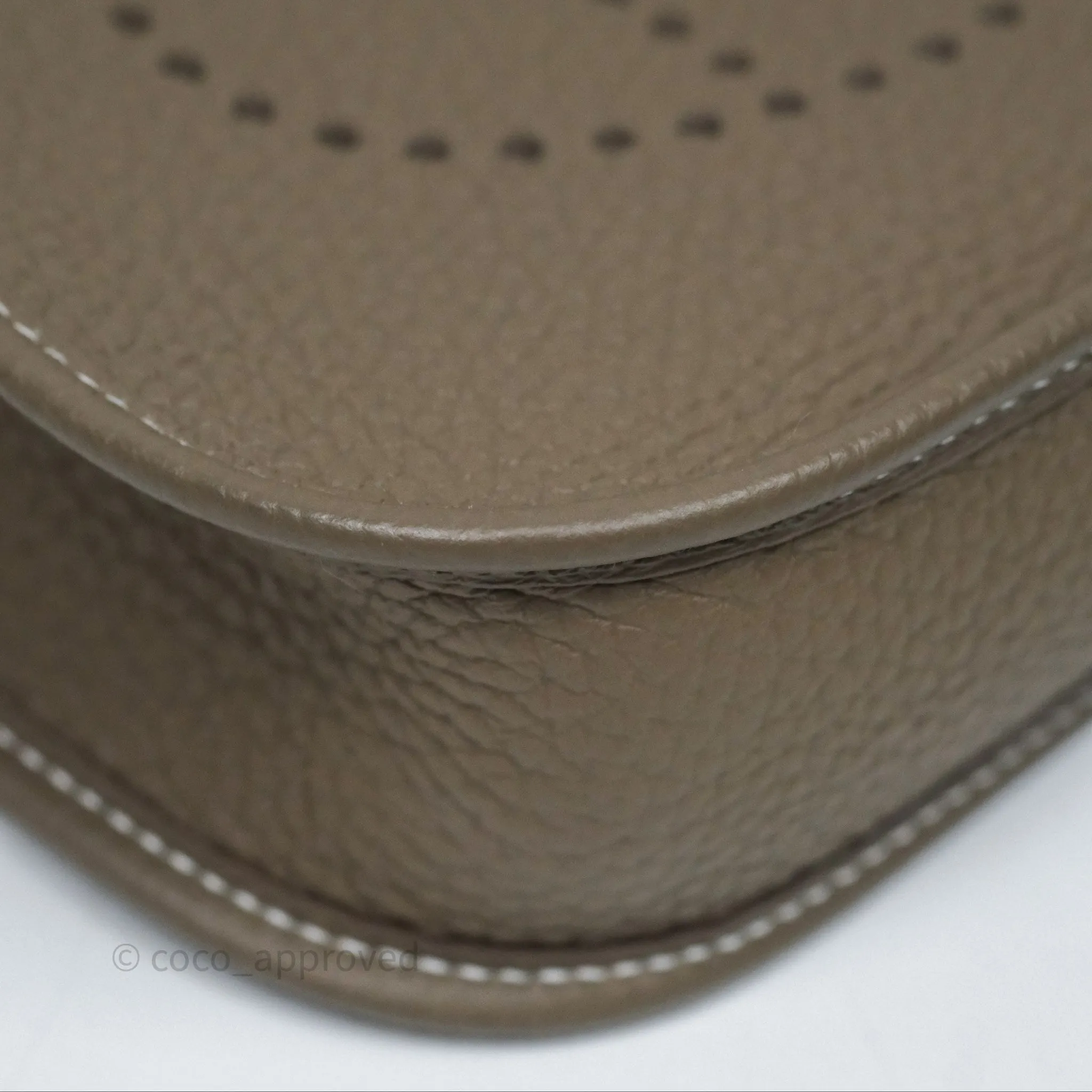 Herms Mini Evelyne 16 Etoupe 18 Clemence Gold Hardware with Bleu Indigo Strap