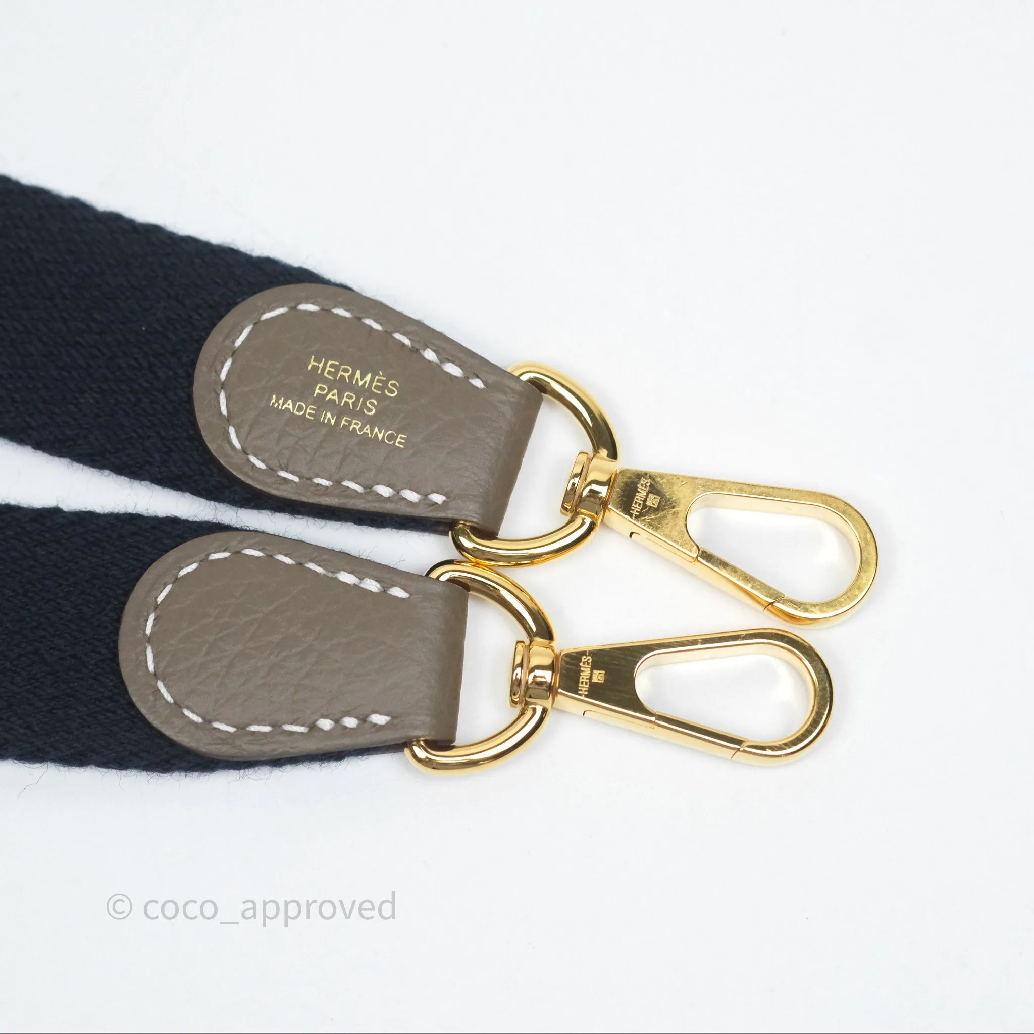 Herms Mini Evelyne 16 Etoupe 18 Clemence Gold Hardware with Bleu Indigo Strap