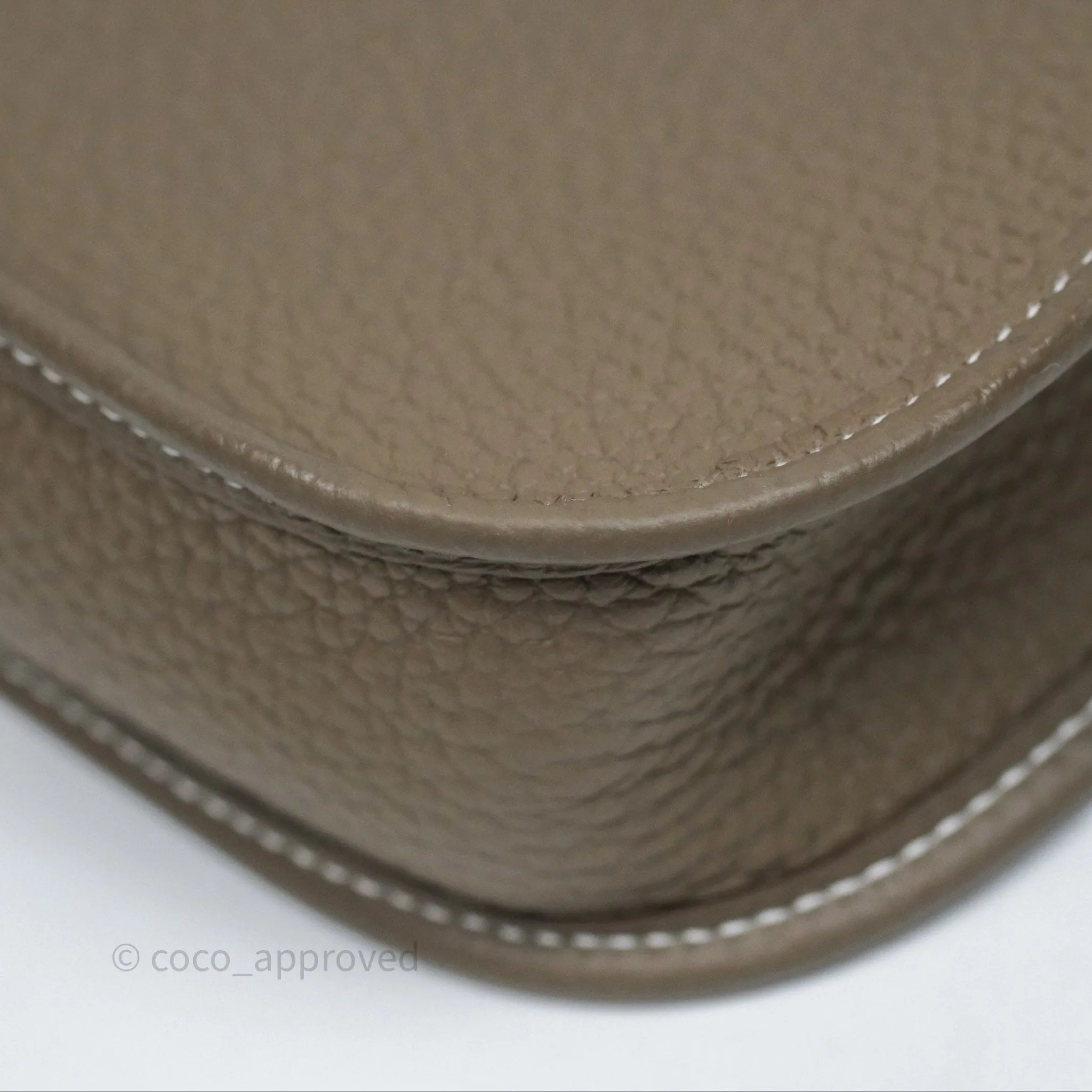Herms Mini Evelyne 16 Etoupe 18 Clemence Gold Hardware with Bleu Indigo Strap