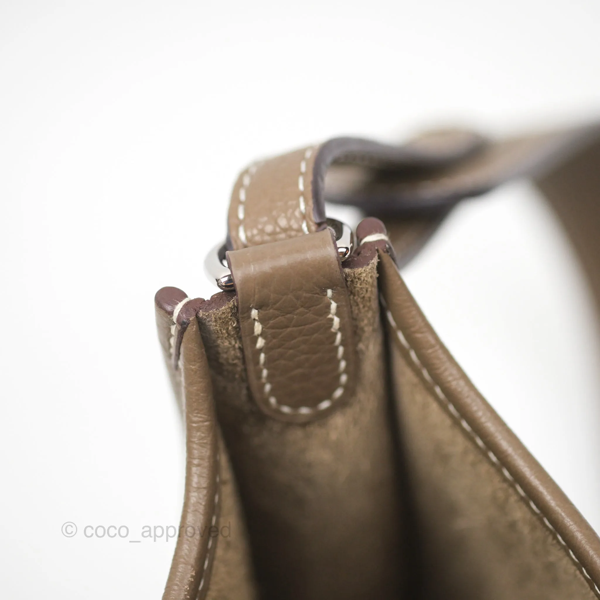 Herms Mini Evelyne 16 Etoupe 18 Clemence Palladium Hardware with Bleu Indigo Strap