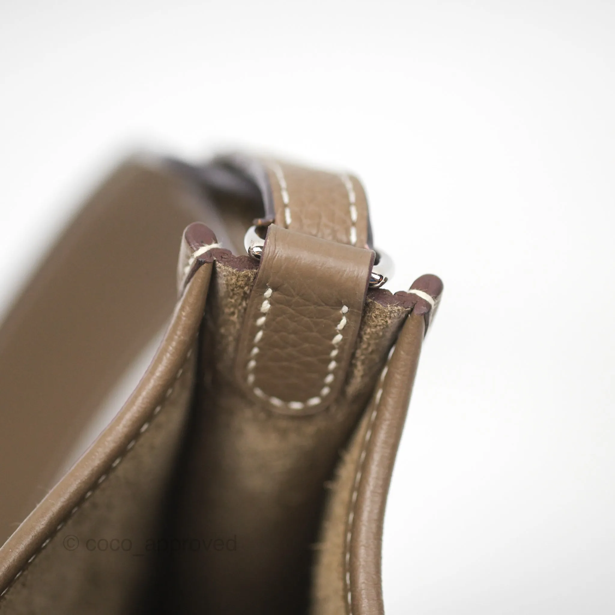 Herms Mini Evelyne 16 Etoupe 18 Clemence Palladium Hardware with Bleu Indigo Strap