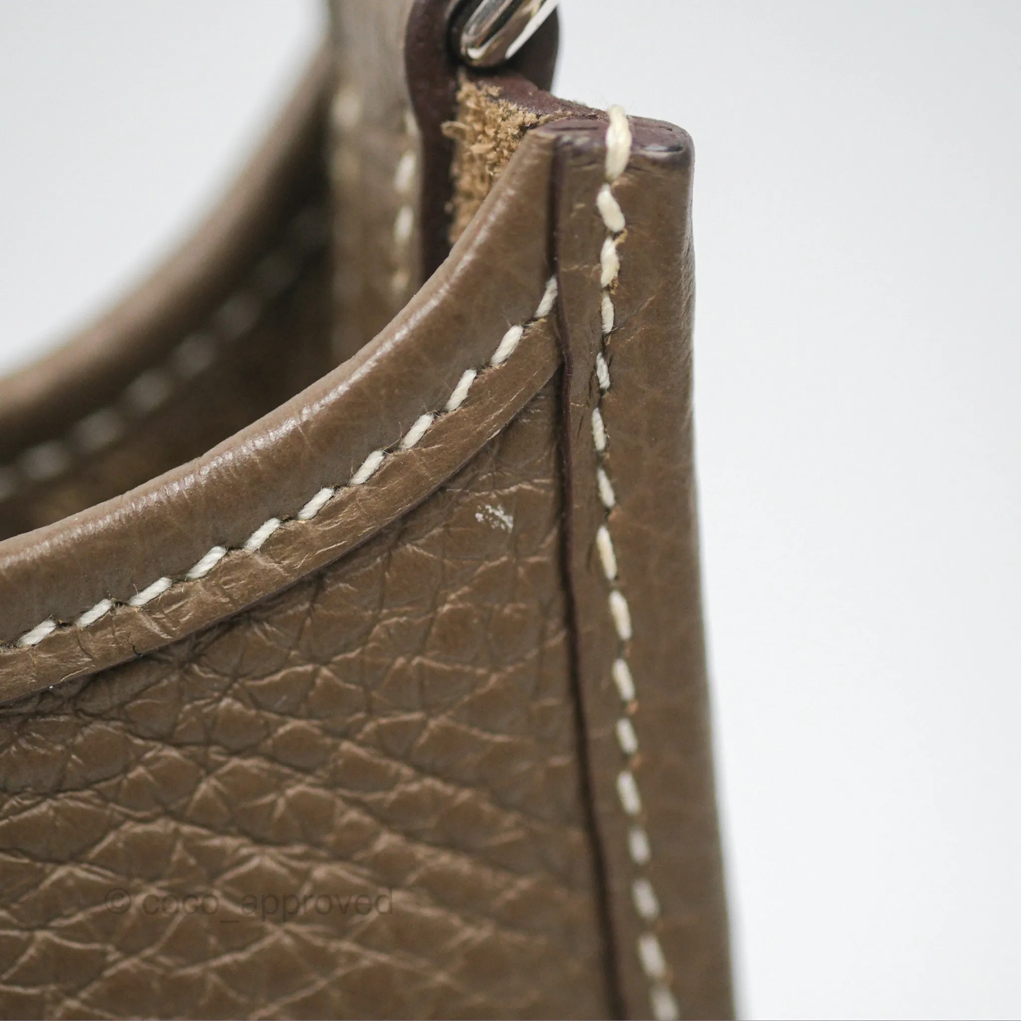 Herms Mini Evelyne 16 Etoupe 18 Clemence Palladium Hardware with Bleu Indigo Strap