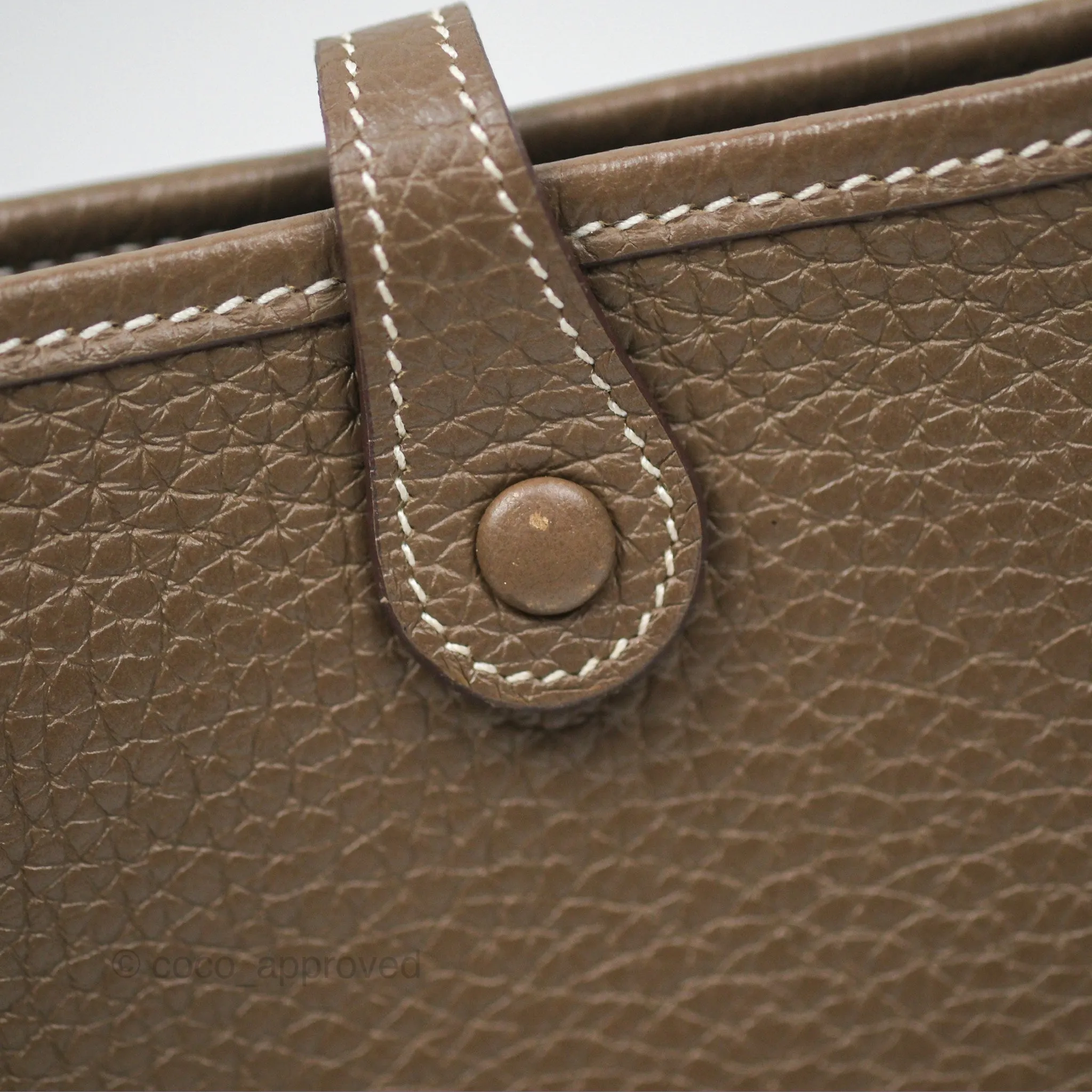Herms Mini Evelyne 16 Etoupe 18 Clemence Palladium Hardware with Bleu Indigo Strap