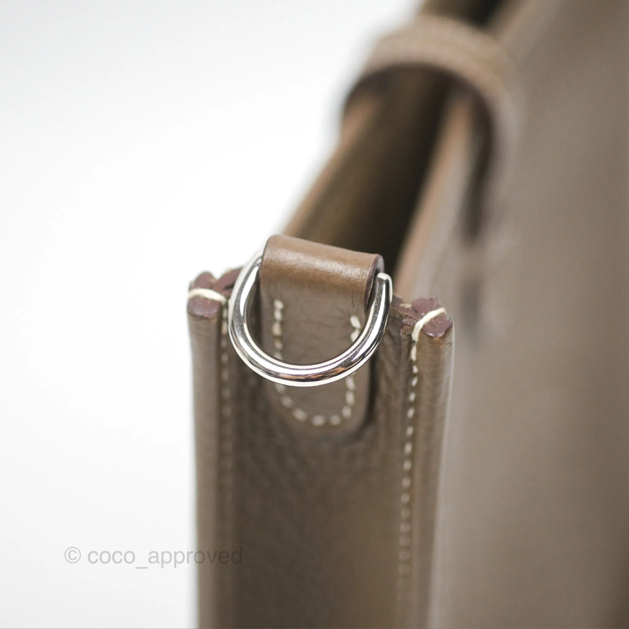 Herms Mini Evelyne 16 Etoupe 18 Clemence Palladium Hardware with Bleu Indigo Strap