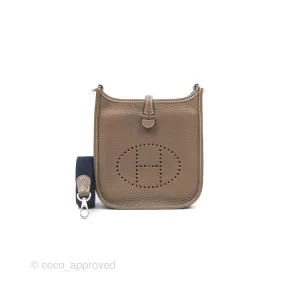 Herms Mini Evelyne 16 Etoupe 18 Clemence Palladium Hardware with Bleu Indigo Strap