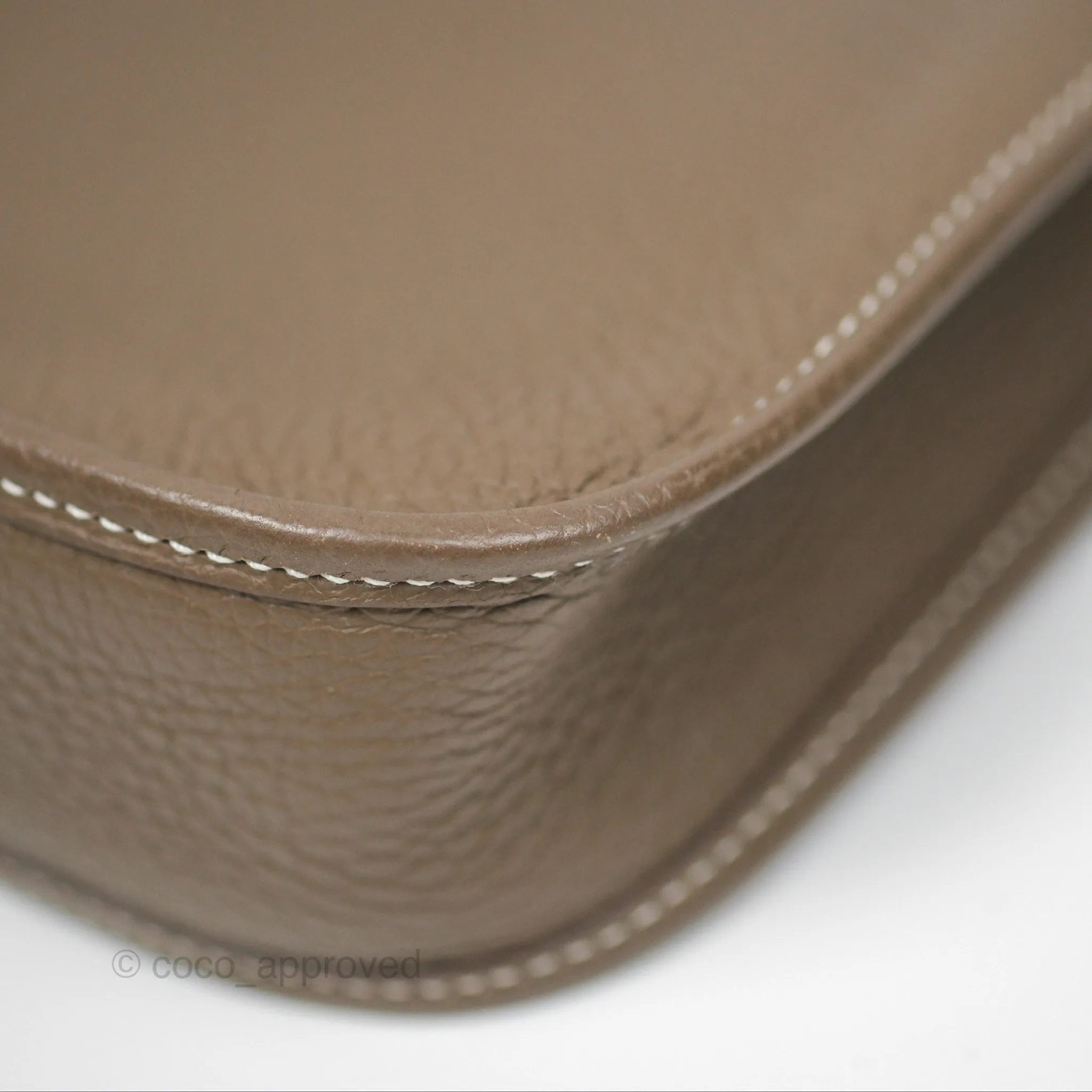 Herms Mini Evelyne 16 Etoupe 18 Clemence Palladium Hardware with Bleu Indigo Strap