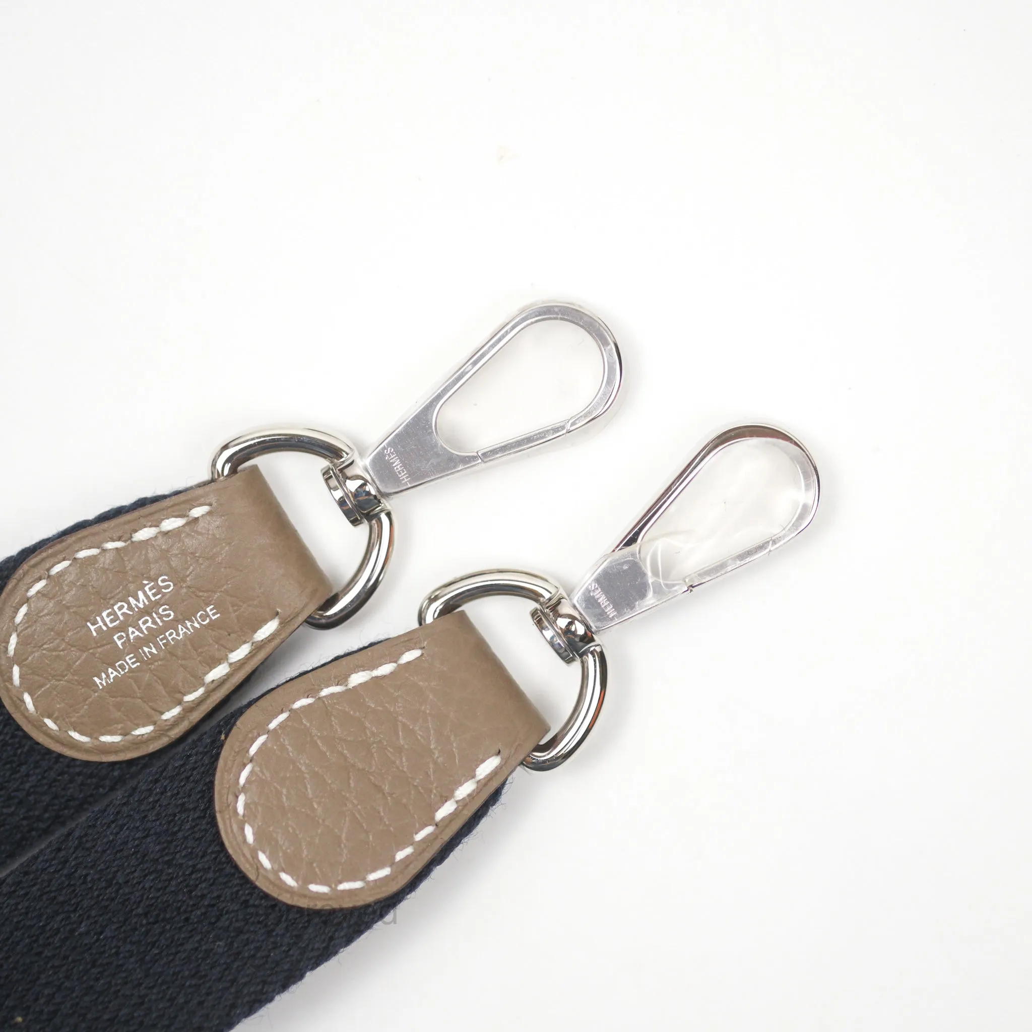 Herms Mini Evelyne 16 Etoupe 18 Clemence Palladium Hardware with Bleu Indigo Strap