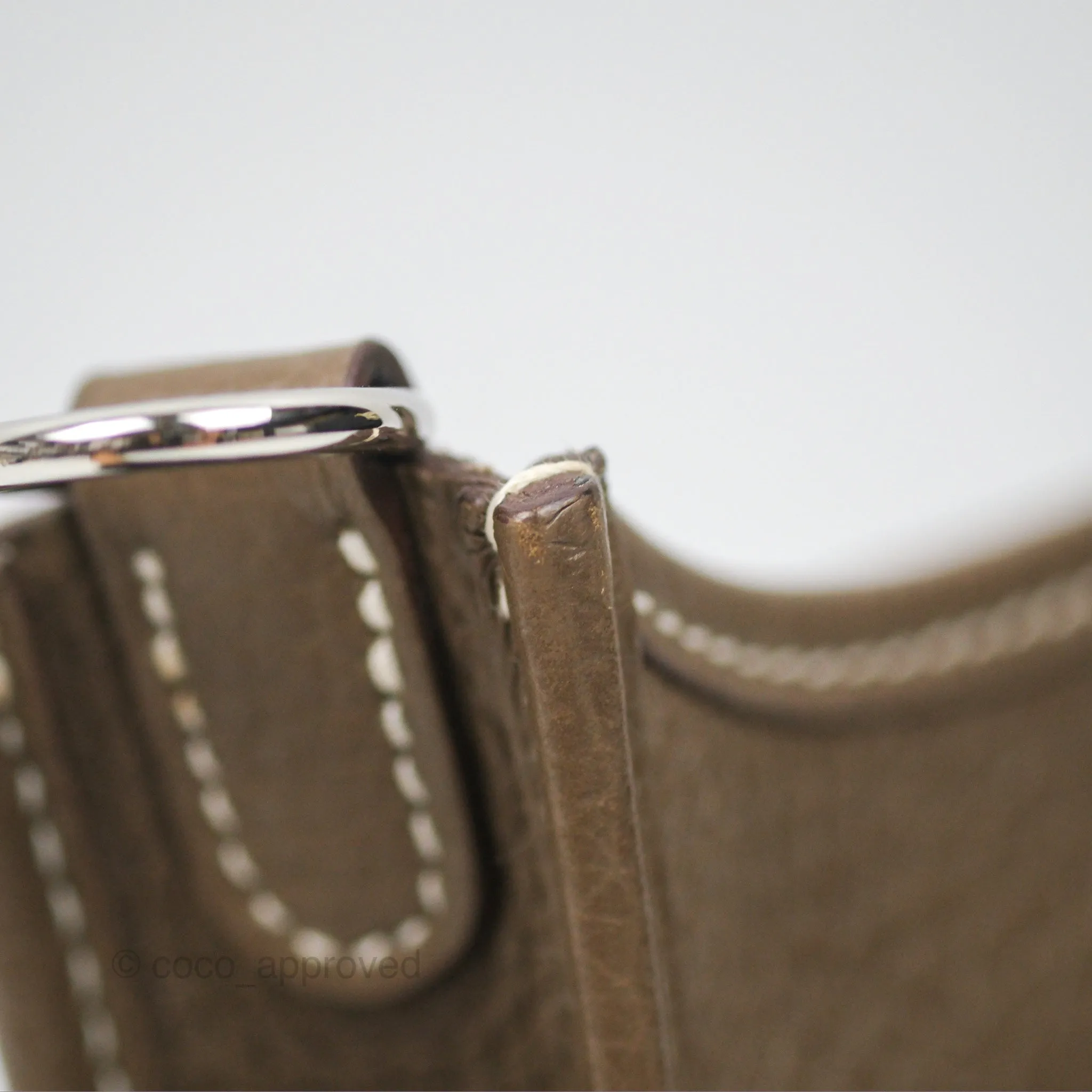 Herms Mini Evelyne 16 Etoupe 18 Clemence Palladium Hardware with Bleu Indigo Strap