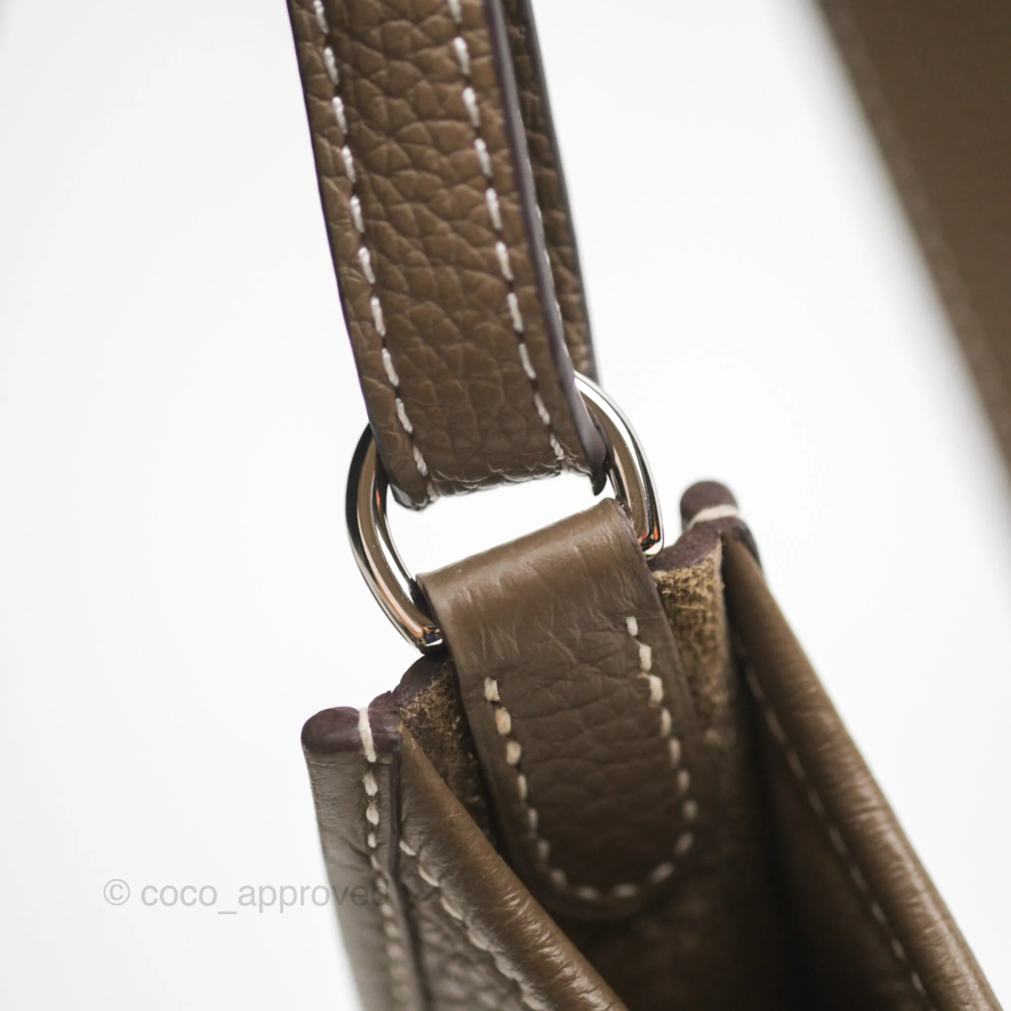 Herms Mini Evelyne 16 Etoupe 18 Clemence Palladium Hardware with Bleu Indigo Strap