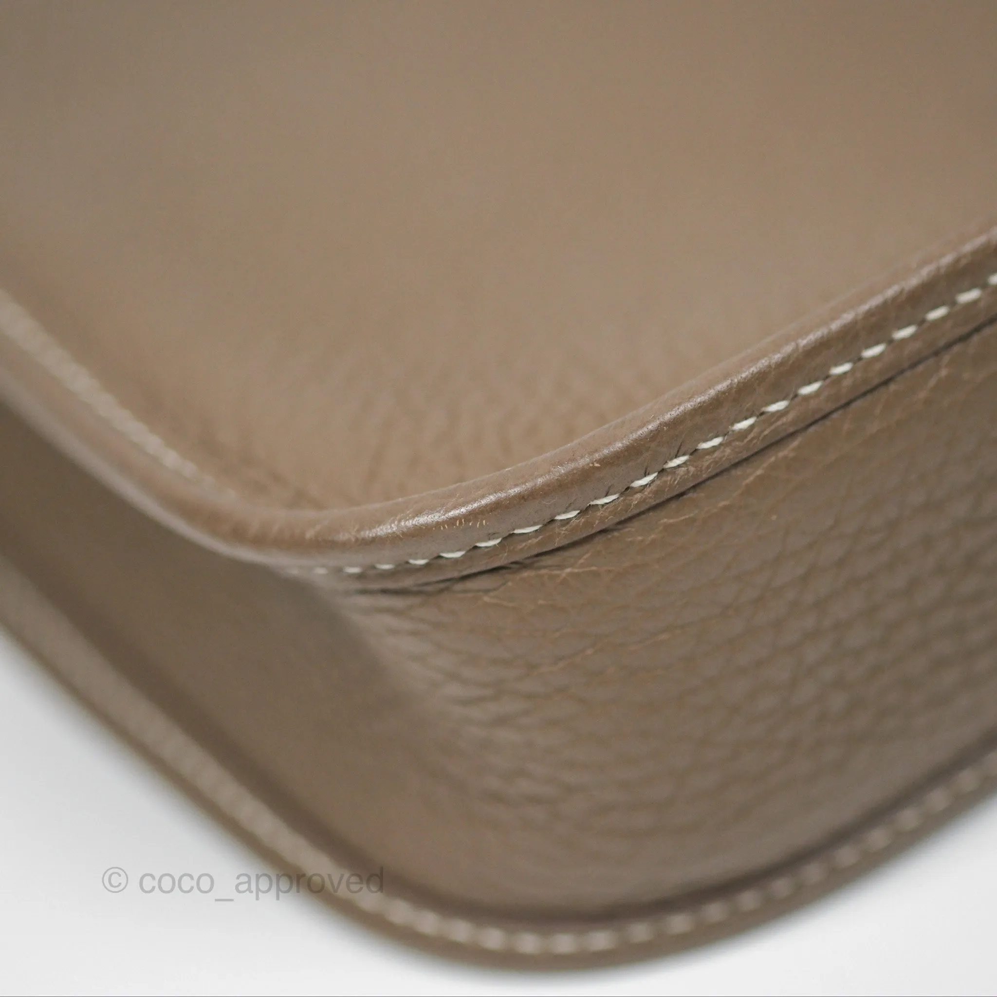 Herms Mini Evelyne 16 Etoupe 18 Clemence Palladium Hardware with Bleu Indigo Strap