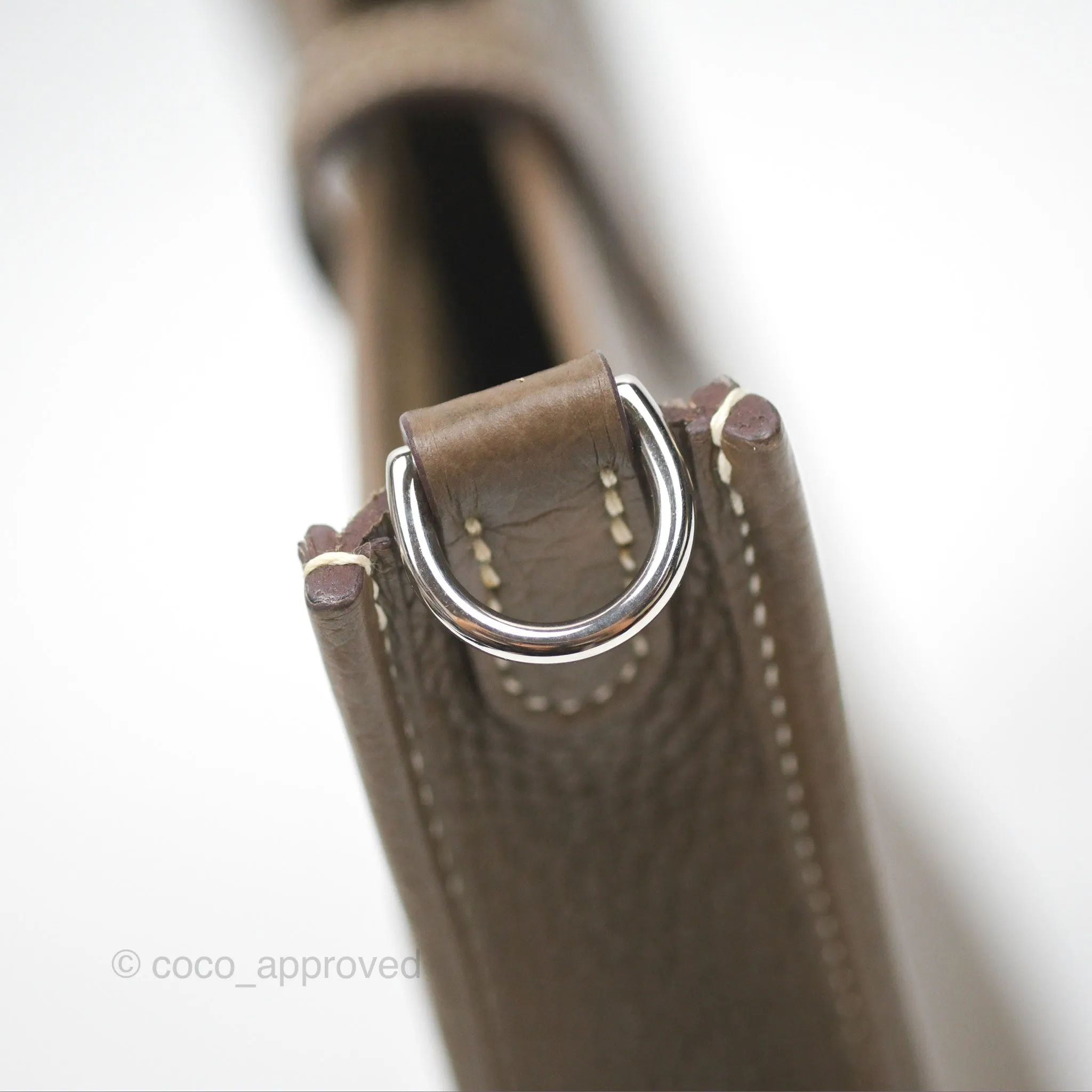 Herms Mini Evelyne 16 Etoupe 18 Clemence Palladium Hardware with Bleu Indigo Strap
