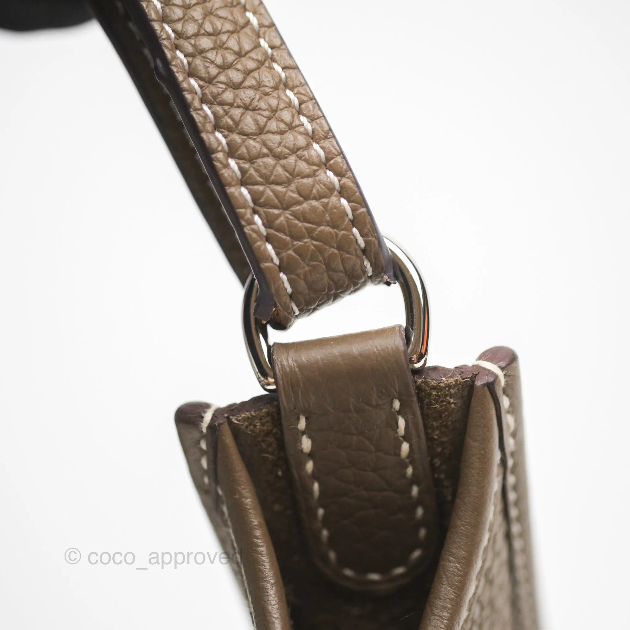 Herms Mini Evelyne 16 Etoupe 18 Clemence Palladium Hardware with Bleu Indigo Strap