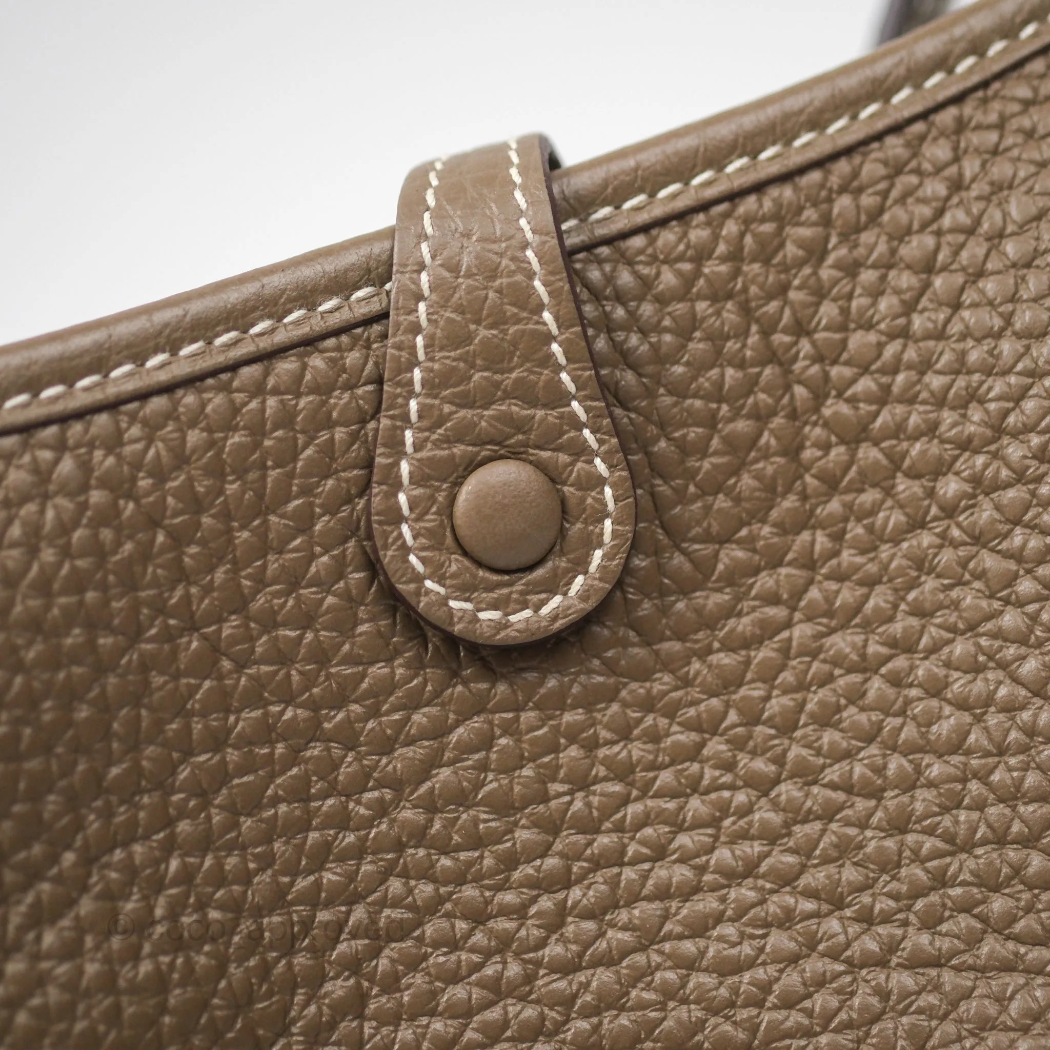 Herms Mini Evelyne 16 Etoupe 18 Clemence Palladium Hardware with Bleu Indigo Strap