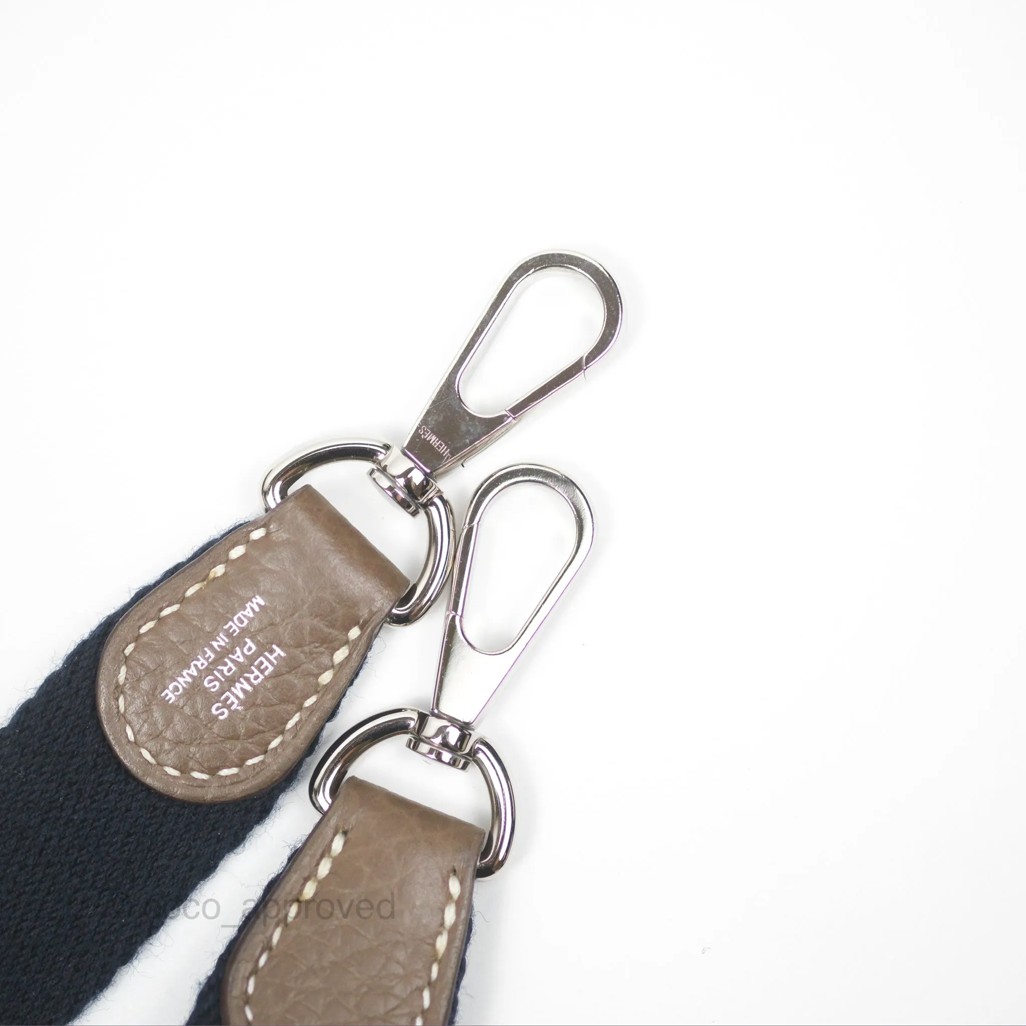 Herms Mini Evelyne 16 Etoupe 18 Clemence Palladium Hardware with Bleu Indigo Strap