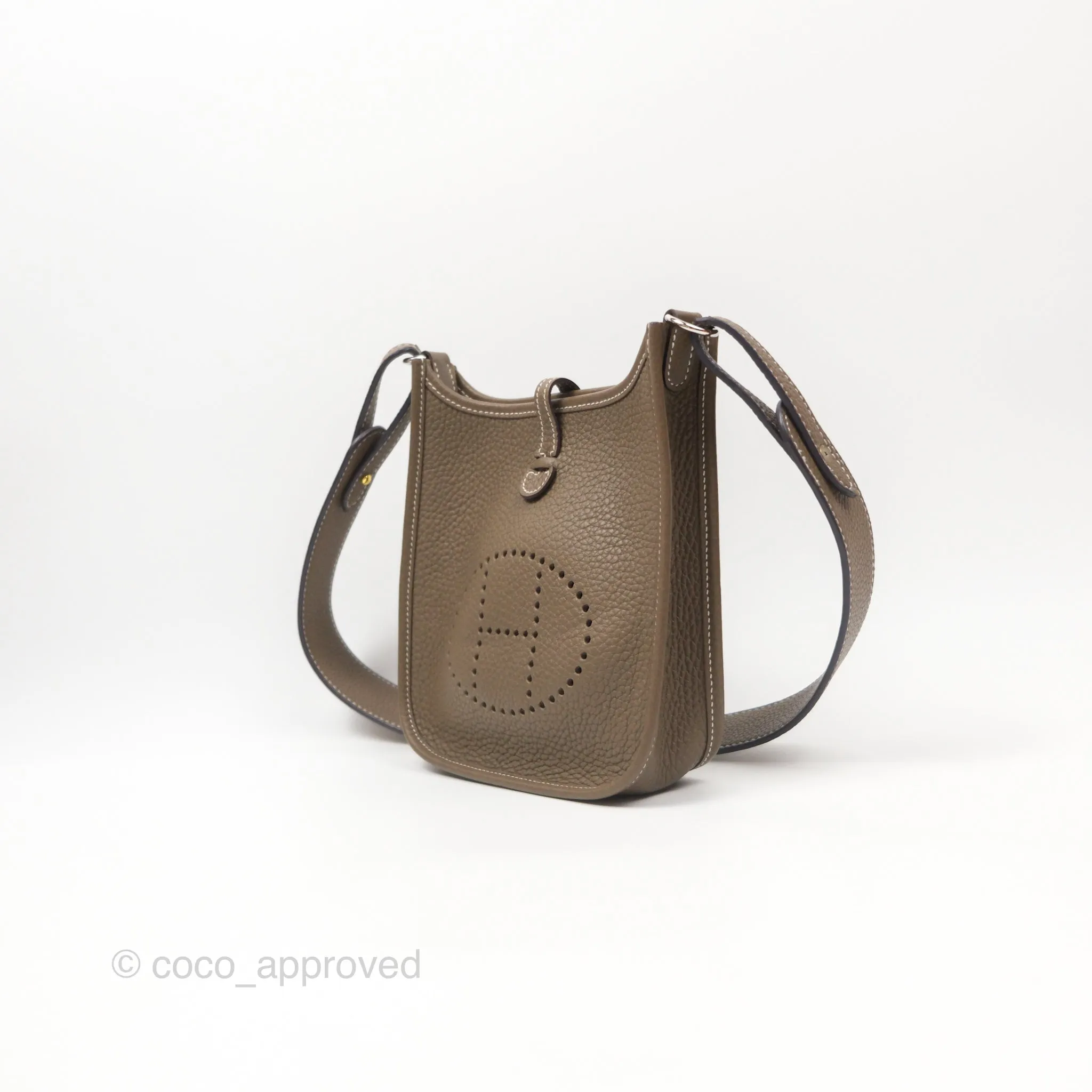 Herms Mini Evelyne 16 Etoupe 18 Clemence Palladium Hardware with Bleu Indigo Strap