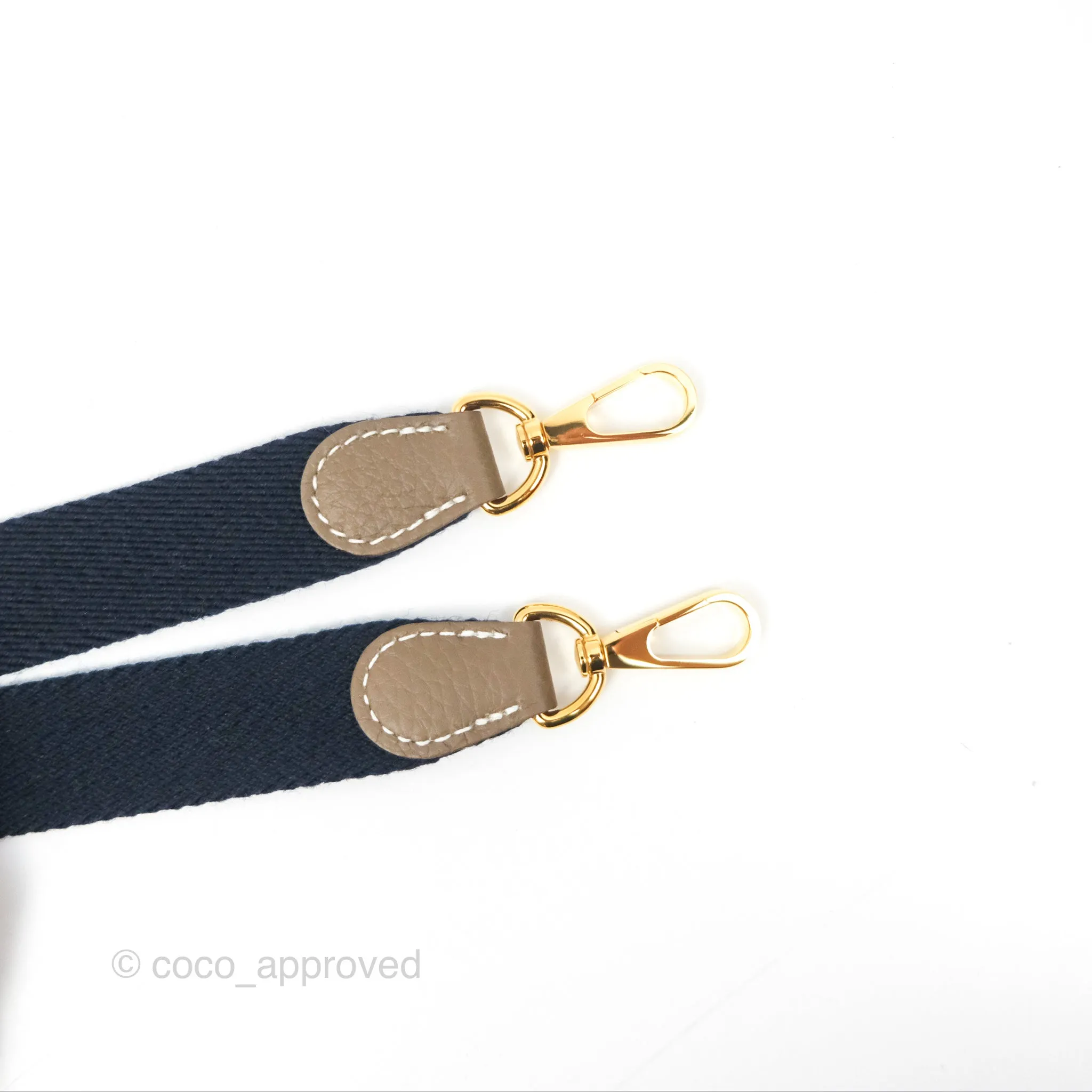 Herms Mini Evelyne Etoupe Clemence Gold Hardware with Bleu Indigo Strap