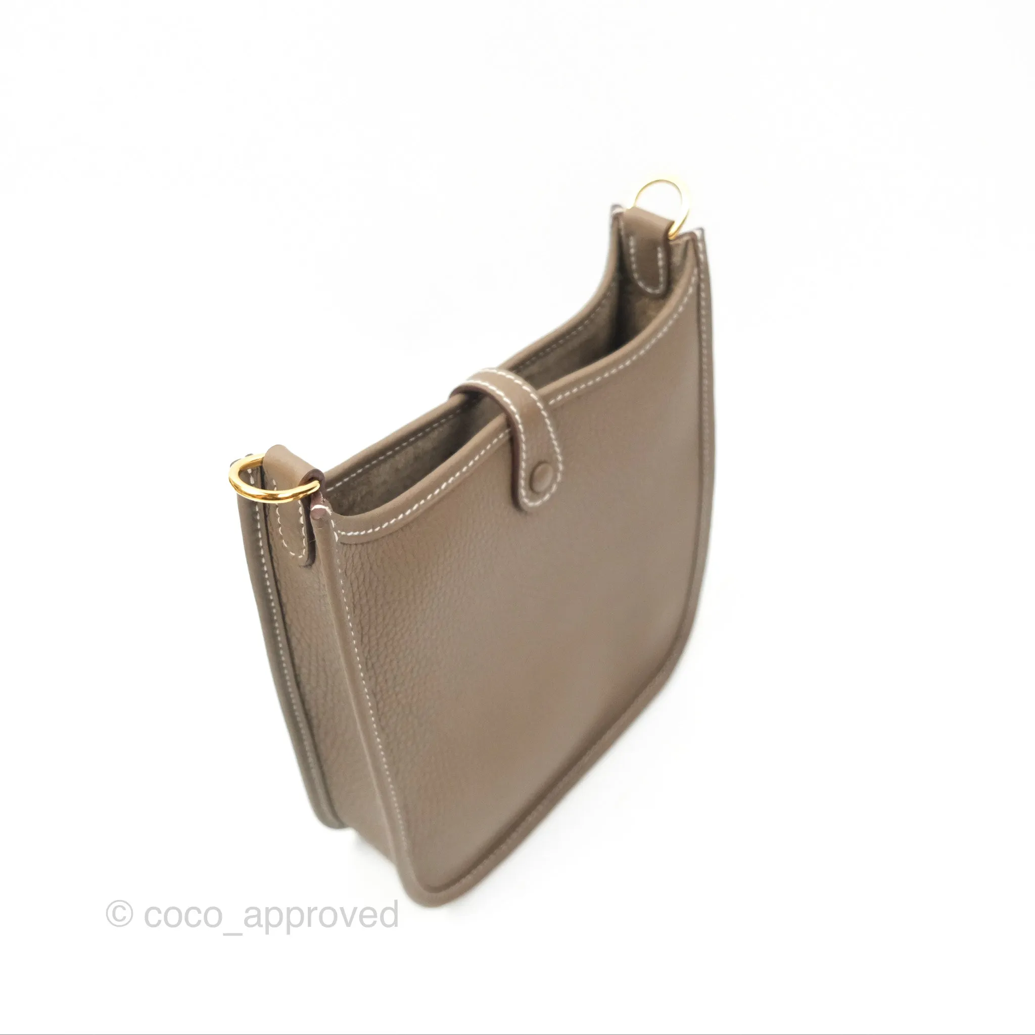 Herms Mini Evelyne Etoupe Clemence Gold Hardware with Bleu Indigo Strap
