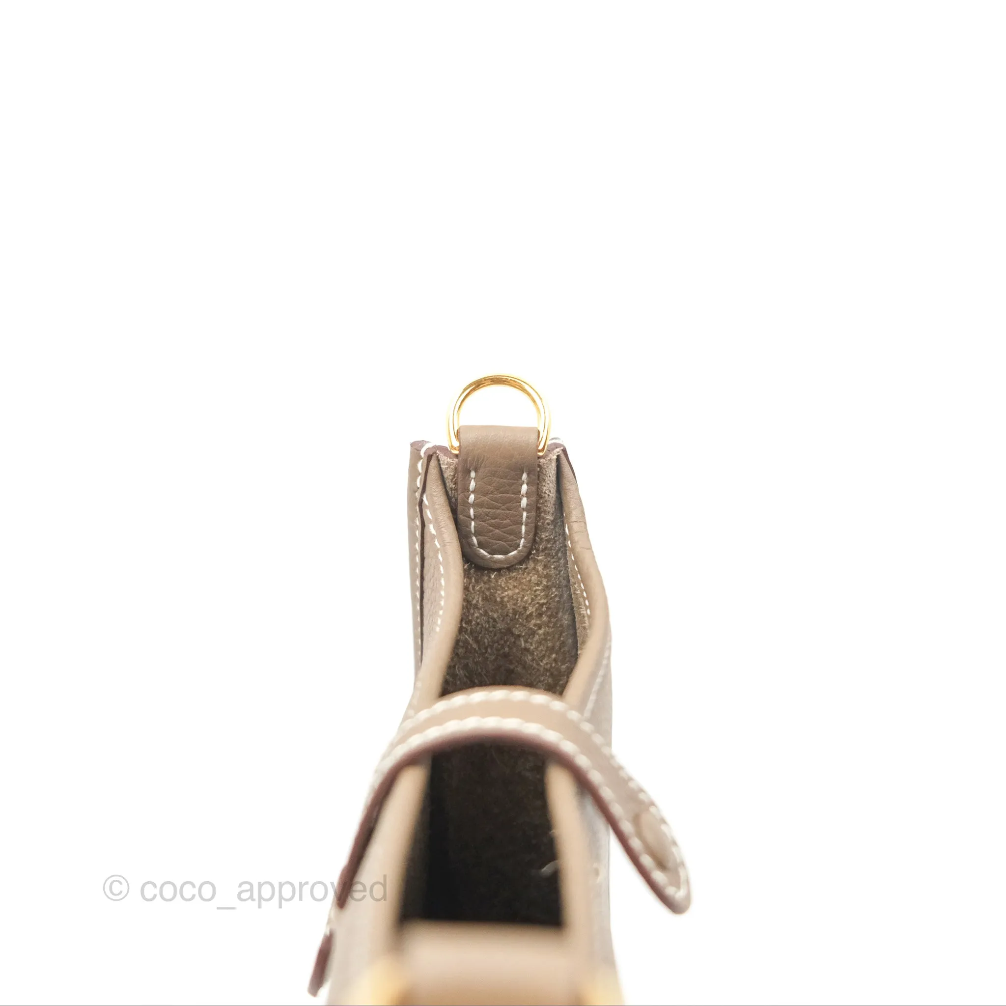 Herms Mini Evelyne Etoupe Clemence Gold Hardware with Bleu Indigo Strap