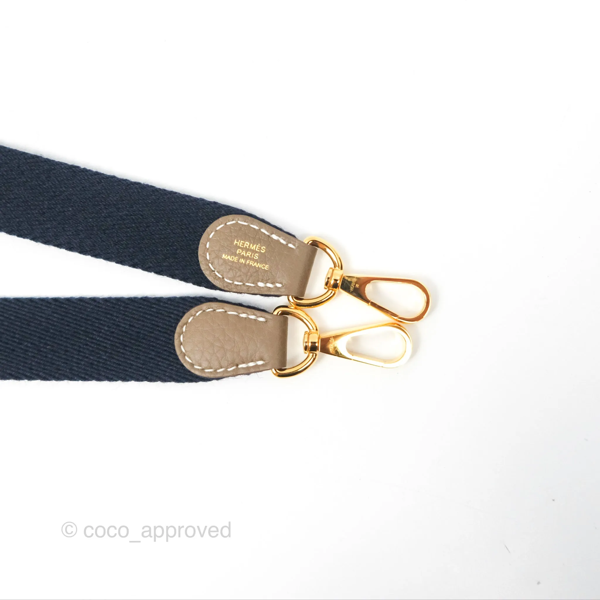Herms Mini Evelyne Etoupe Clemence Gold Hardware with Bleu Indigo Strap