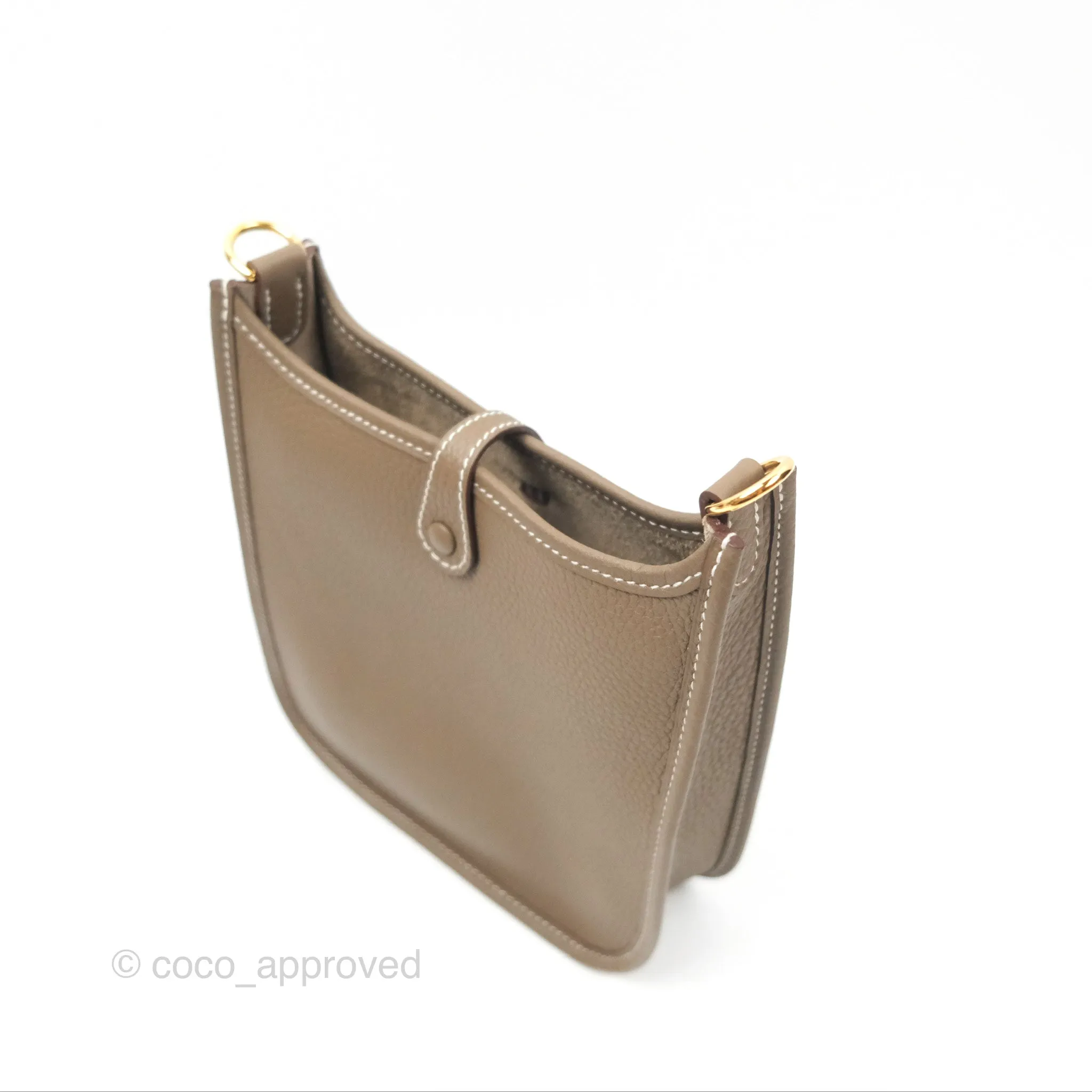 Herms Mini Evelyne Etoupe Clemence Gold Hardware with Bleu Indigo Strap