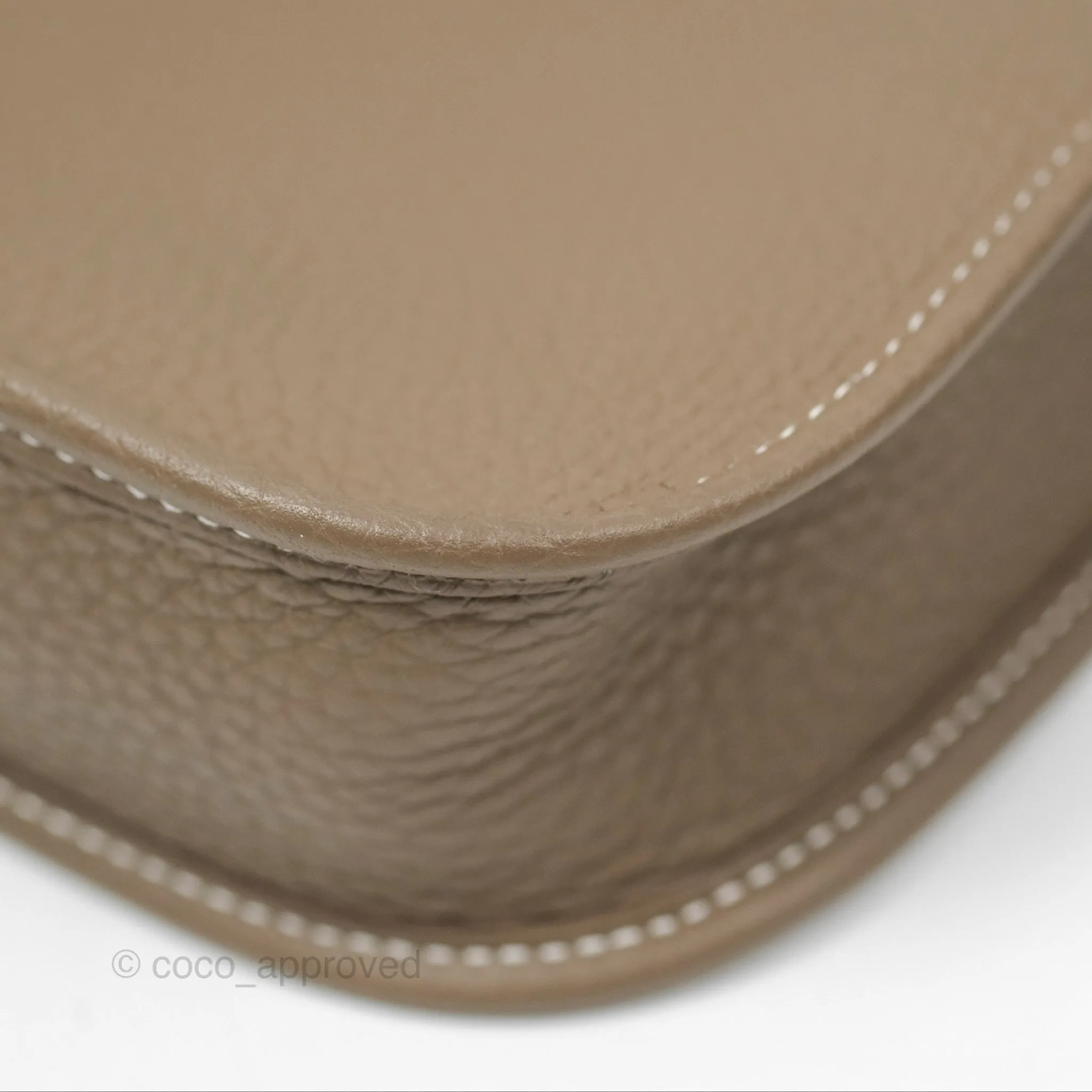 Herms Mini Evelyne Etoupe Clemence Gold Hardware with Bleu Indigo Strap