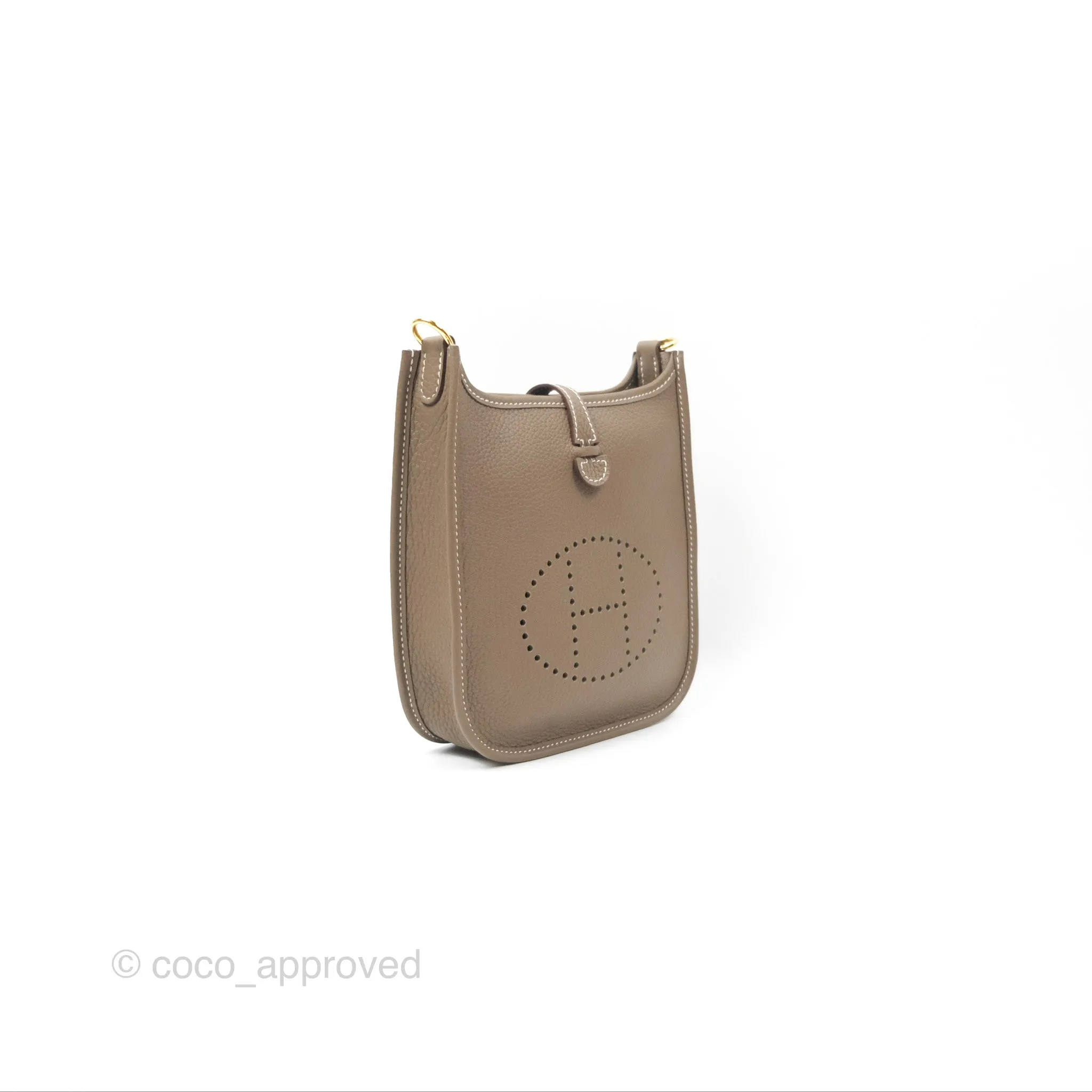 Herms Mini Evelyne Etoupe Clemence Gold Hardware with Bleu Indigo Strap