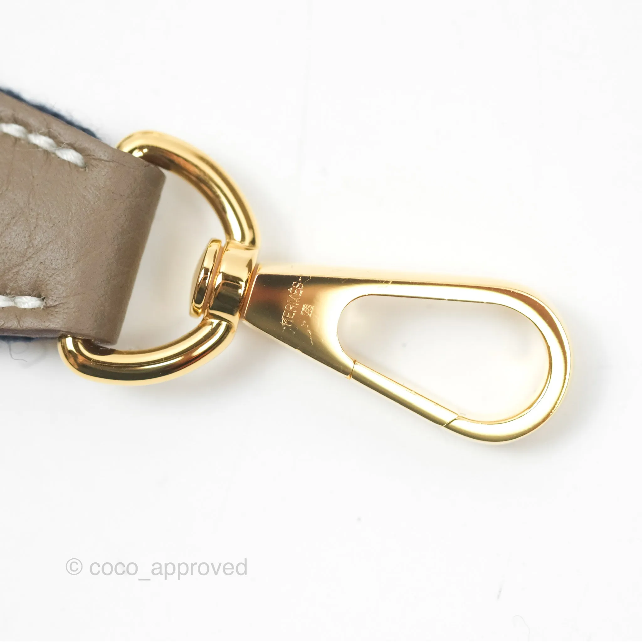 Herms Mini Evelyne Etoupe Clemence Gold Hardware with Bleu Indigo Strap