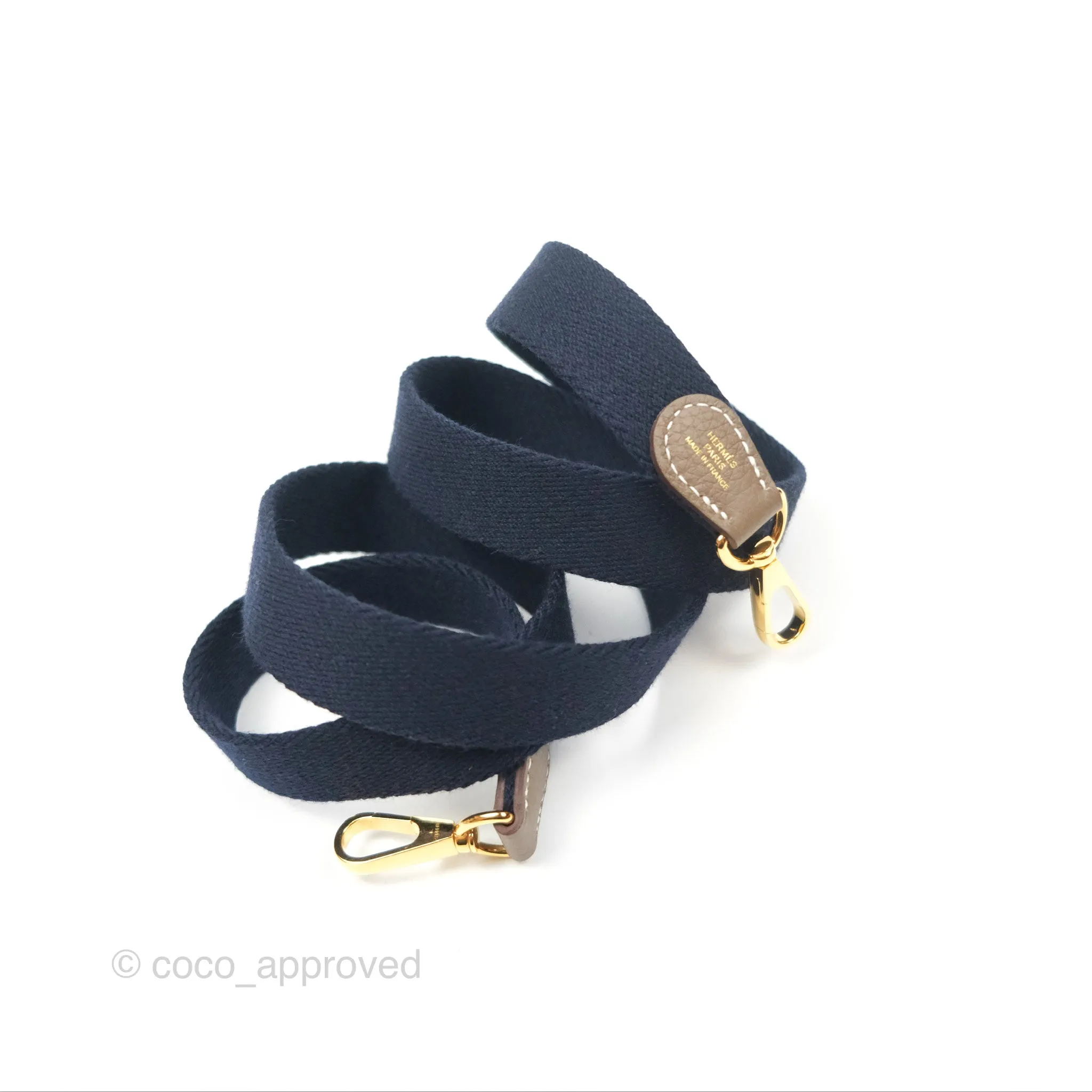 Herms Mini Evelyne Etoupe Clemence Gold Hardware with Bleu Indigo Strap