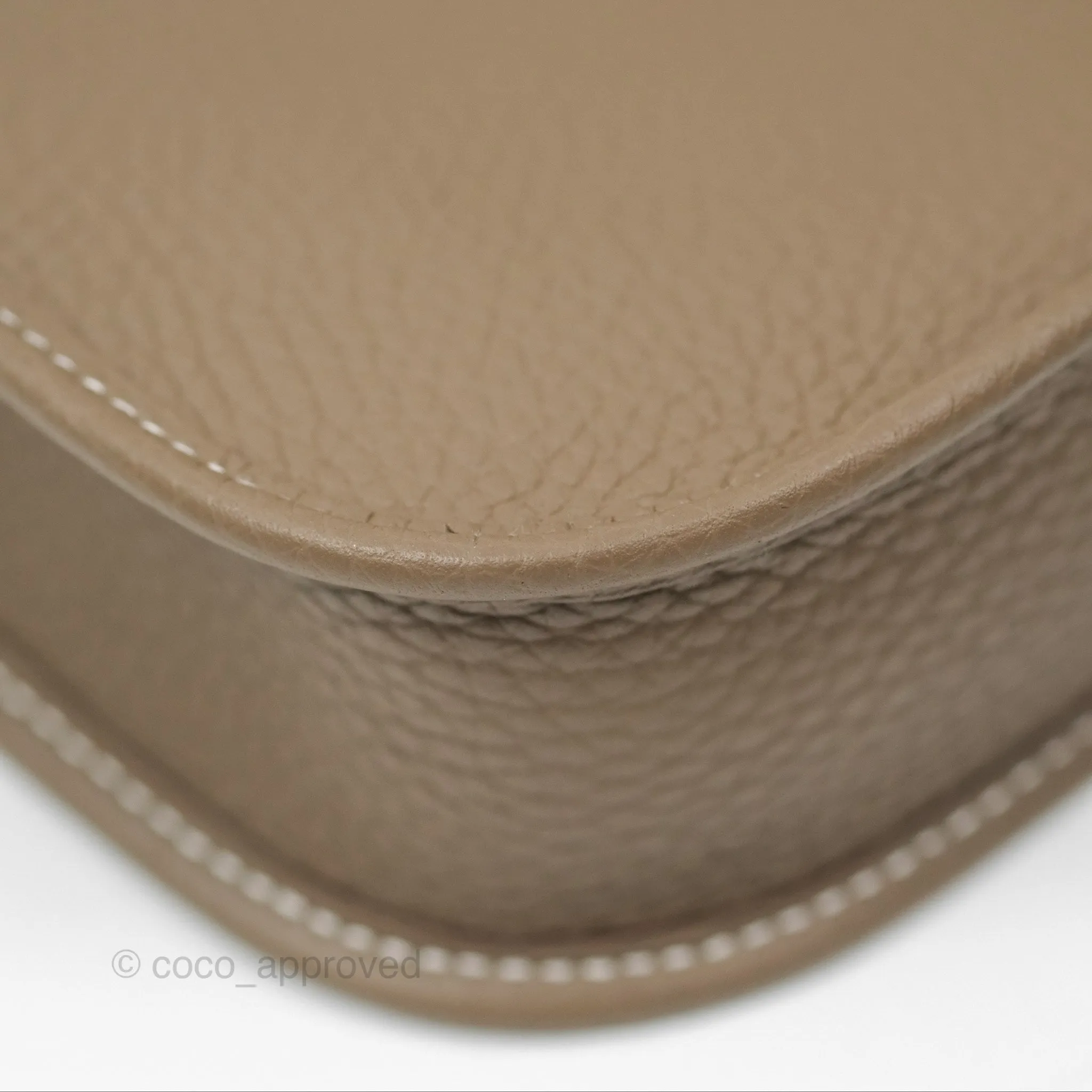 Herms Mini Evelyne Etoupe Clemence Gold Hardware with Bleu Indigo Strap