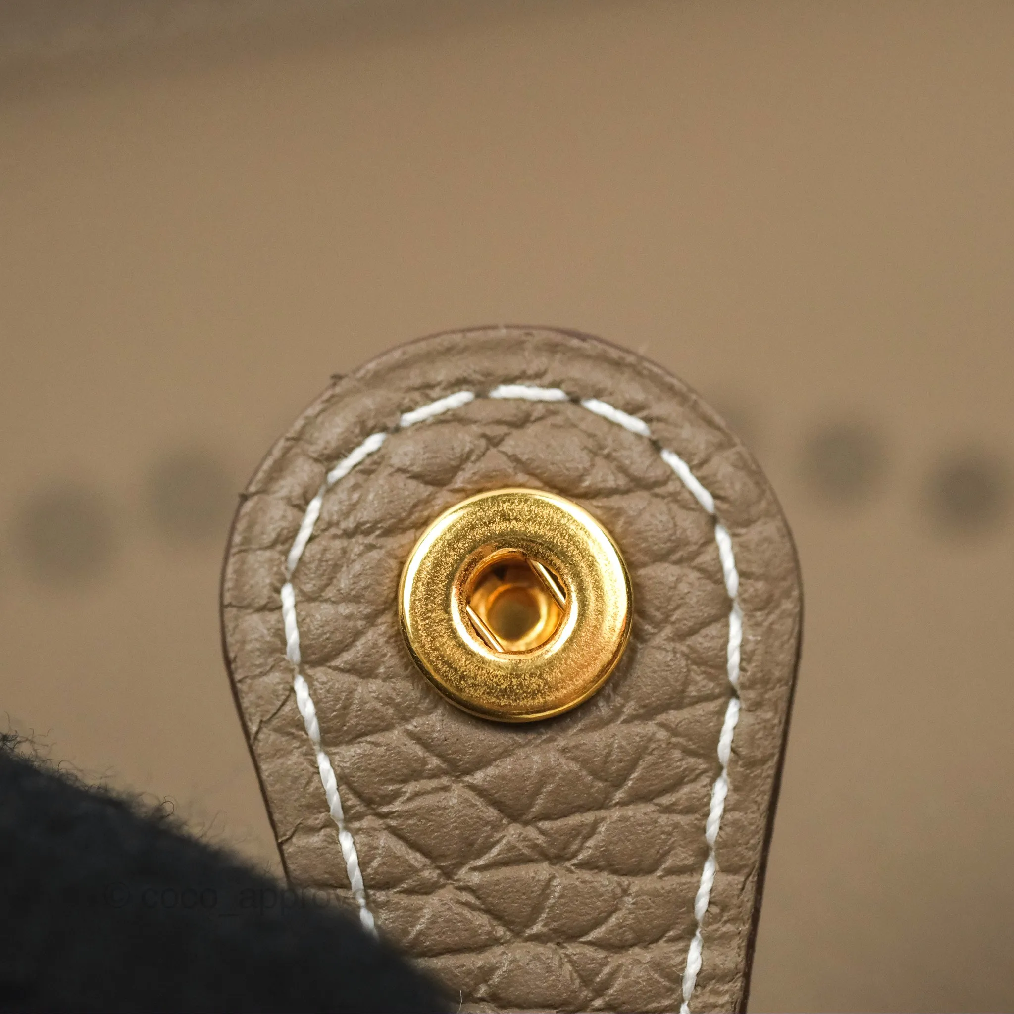 Herms Mini Evelyne Etoupe Clemence Gold Hardware with Bleu Indigo Strap