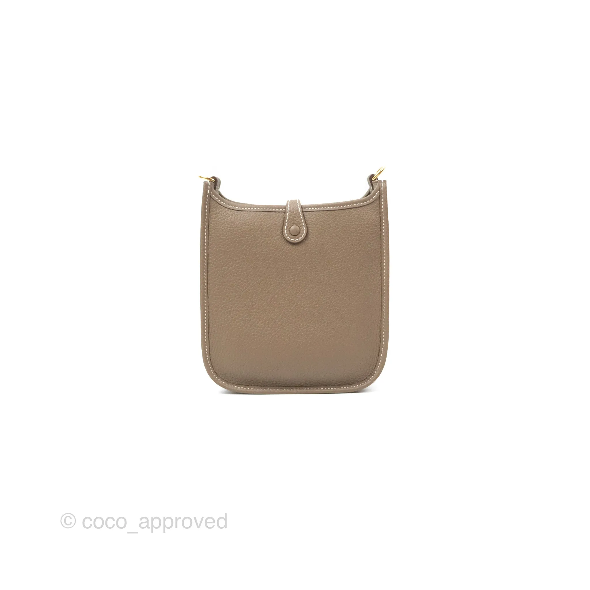 Herms Mini Evelyne Etoupe Clemence Gold Hardware with Bleu Indigo Strap
