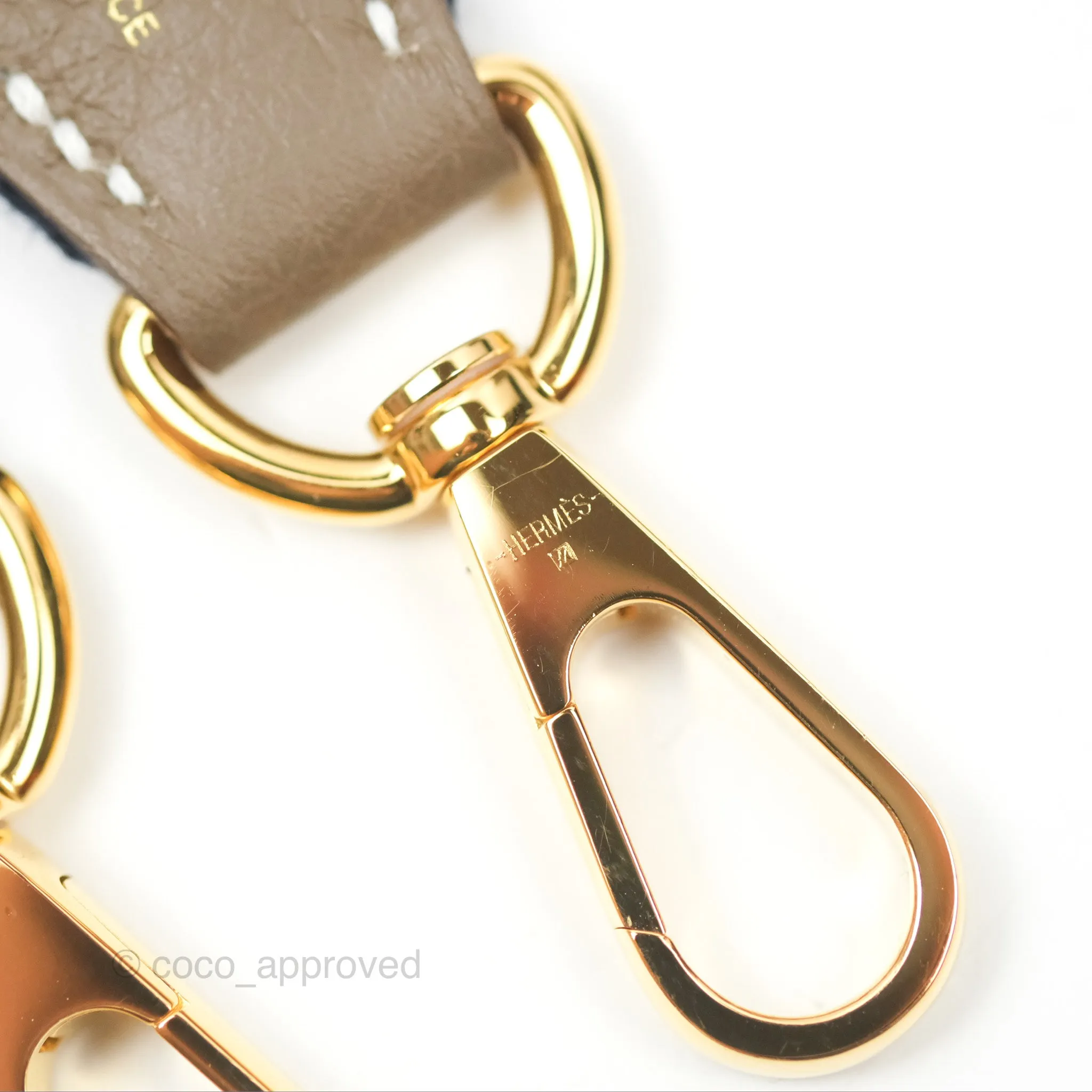 Herms Mini Evelyne Etoupe Clemence Gold Hardware with Bleu Indigo Strap