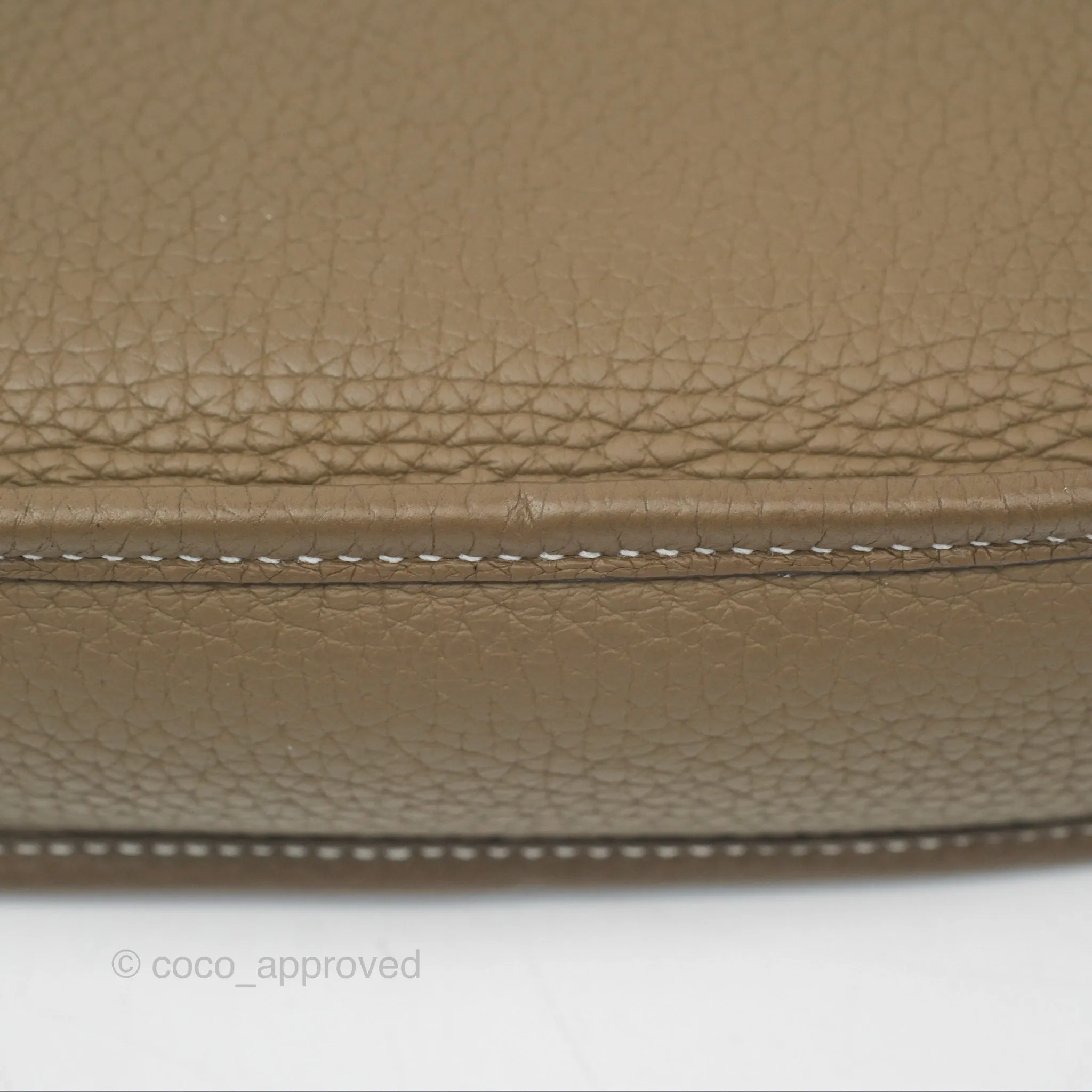 Herms Mini Evelyne Etoupe Clemence Palladium Hardware with Bleu Indigo Strap