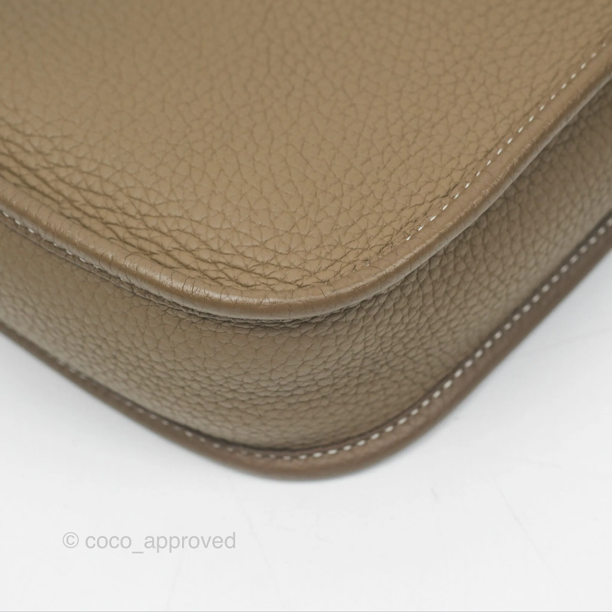 Herms Mini Evelyne Etoupe Clemence Palladium Hardware with Bleu Indigo Strap