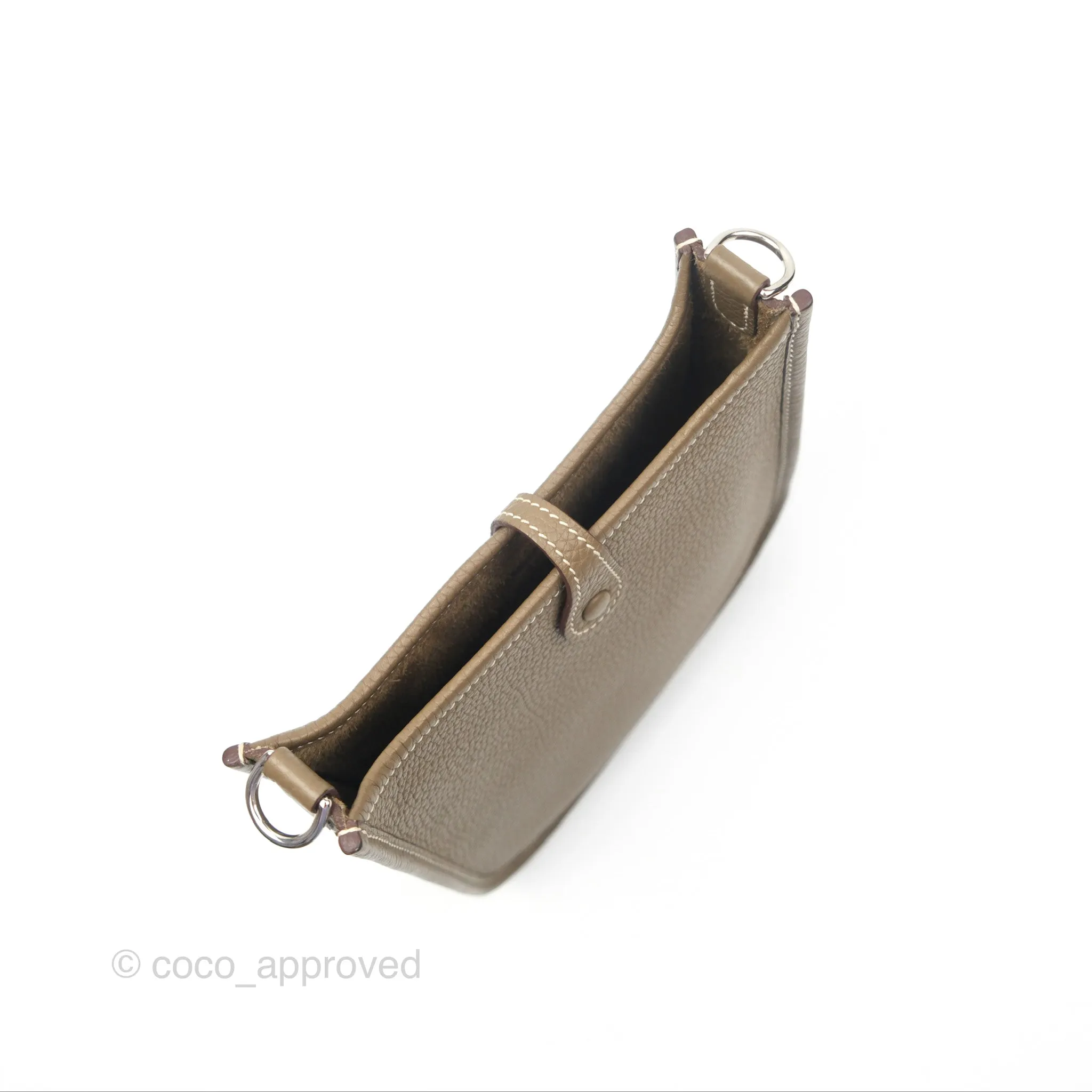 Herms Mini Evelyne Etoupe Clemence Palladium Hardware with Bleu Indigo Strap