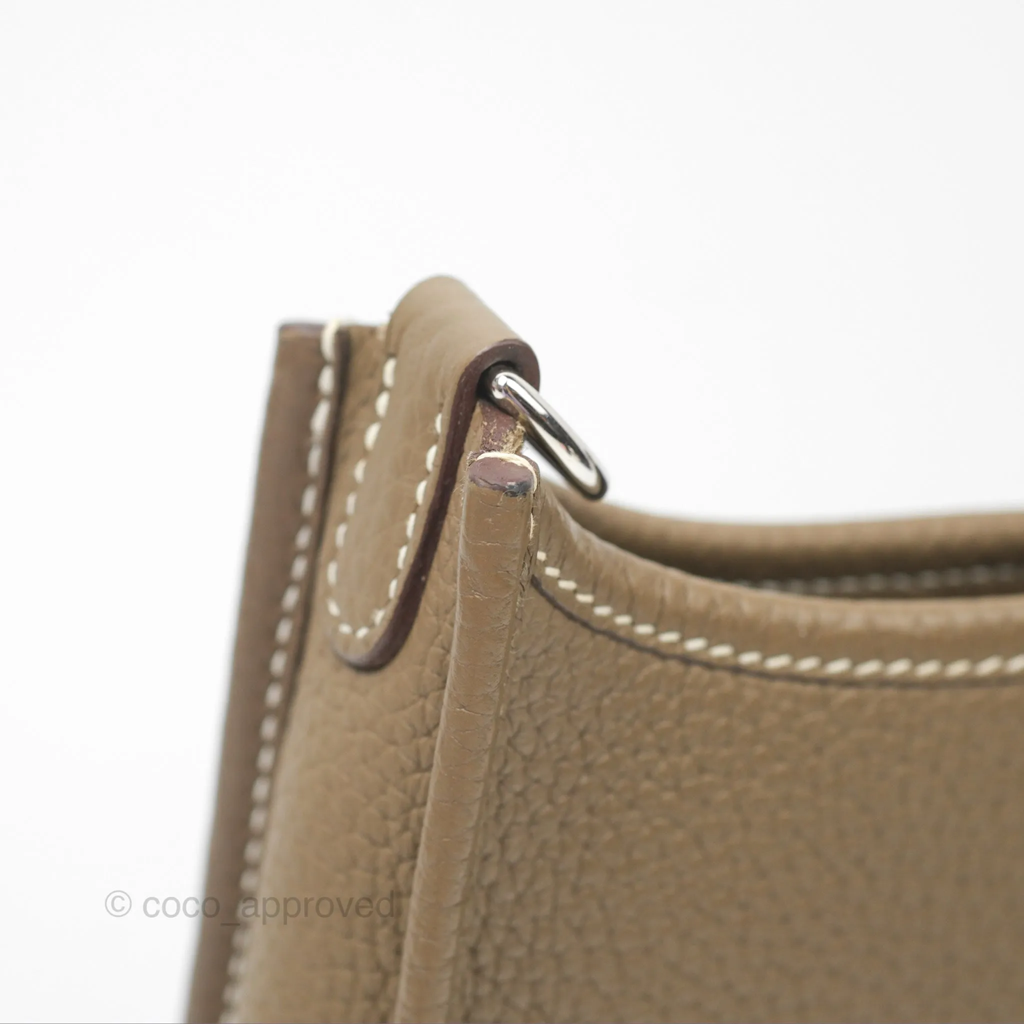 Herms Mini Evelyne Etoupe Clemence Palladium Hardware with Bleu Indigo Strap