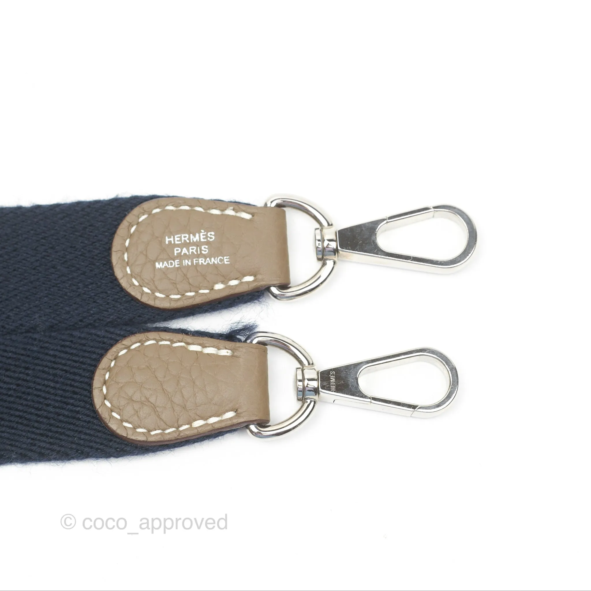 Herms Mini Evelyne Etoupe Clemence Palladium Hardware with Bleu Indigo Strap