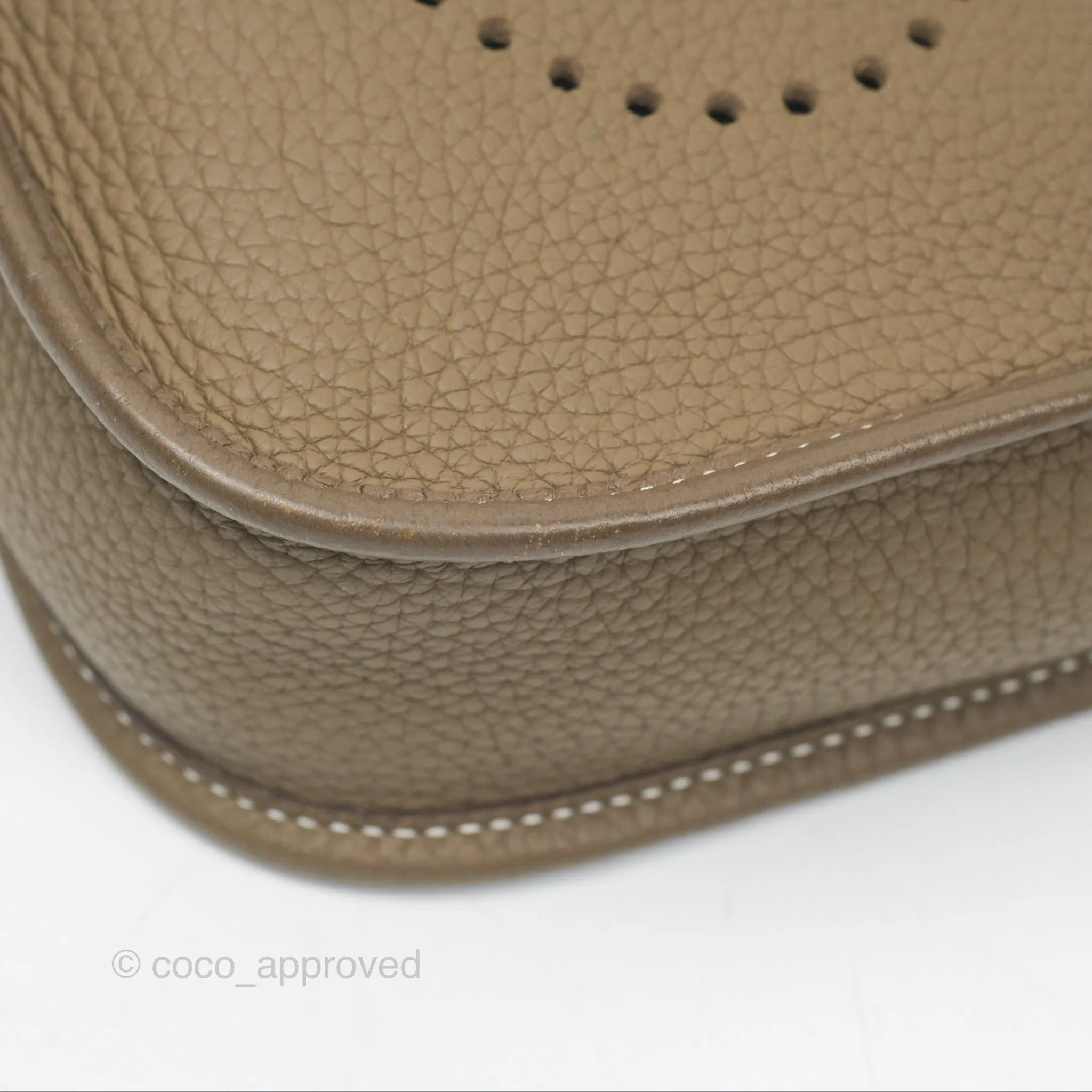 Herms Mini Evelyne Etoupe Clemence Palladium Hardware with Bleu Indigo Strap