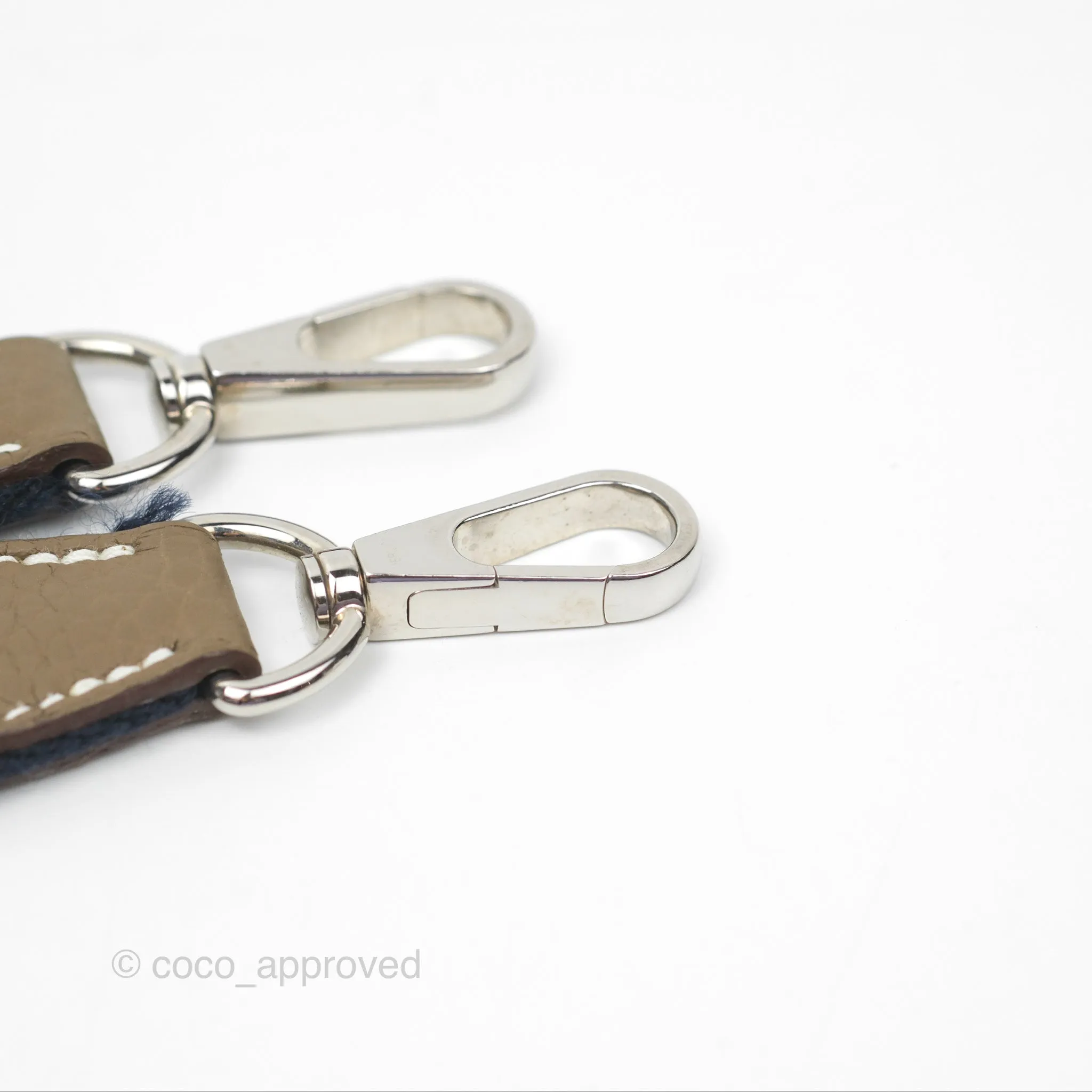 Herms Mini Evelyne Etoupe Clemence Palladium Hardware with Bleu Indigo Strap
