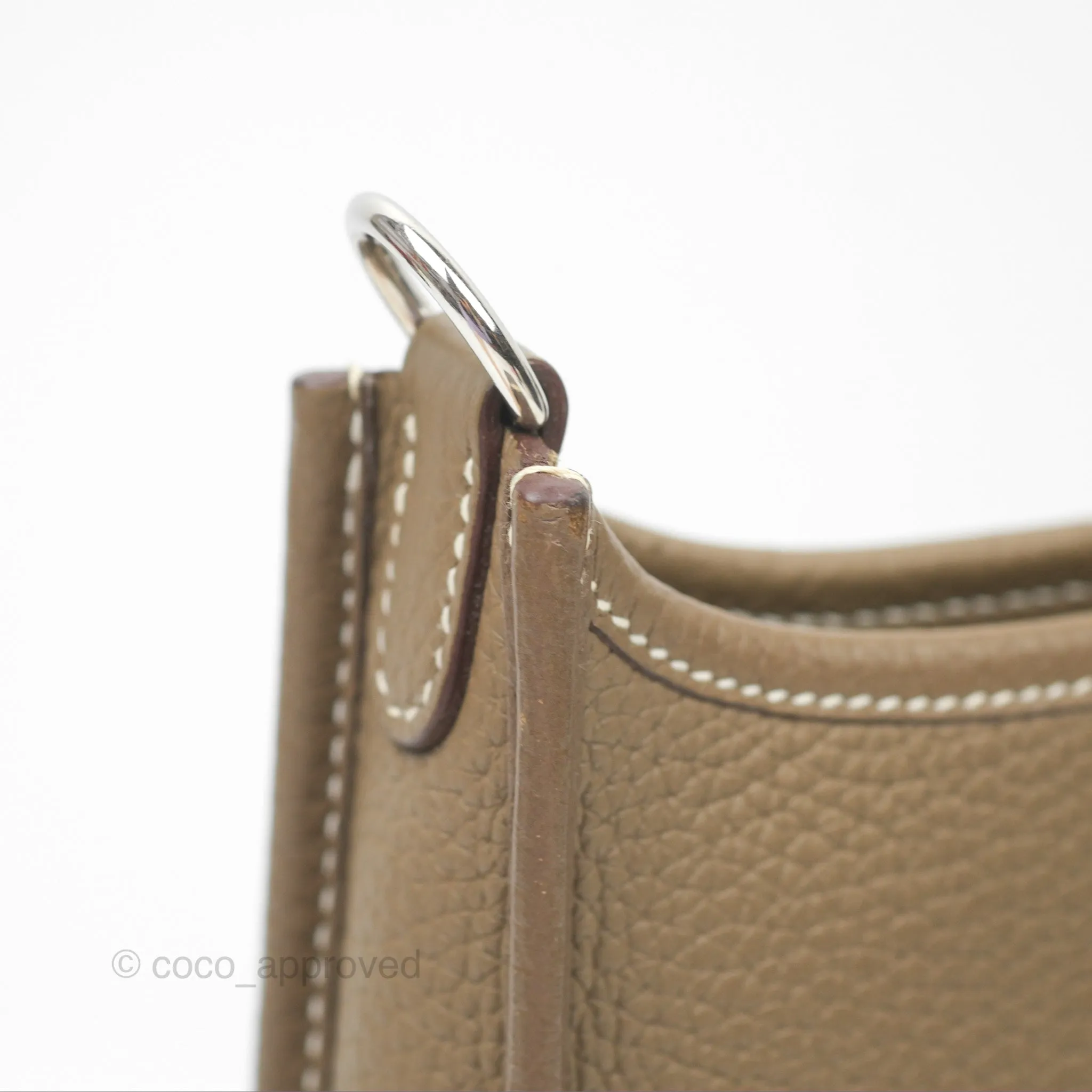 Herms Mini Evelyne Etoupe Clemence Palladium Hardware with Bleu Indigo Strap