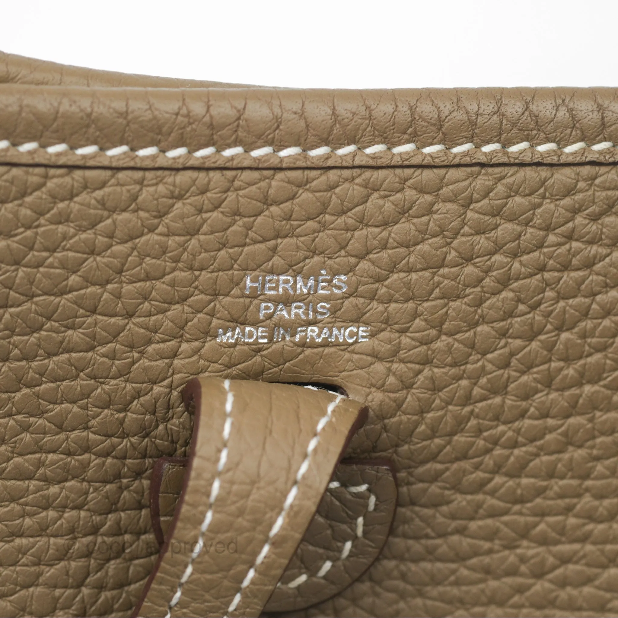 Herms Mini Evelyne Etoupe Clemence Palladium Hardware with Bleu Indigo Strap